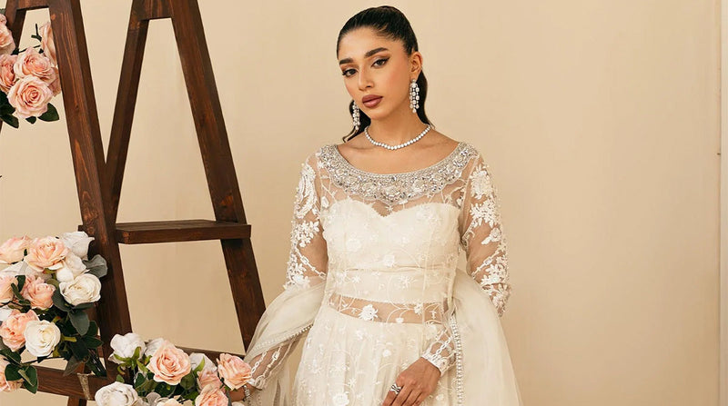 Luxury Pret by SFK: White Rose Dress, Soft Silk & Ethereal Style