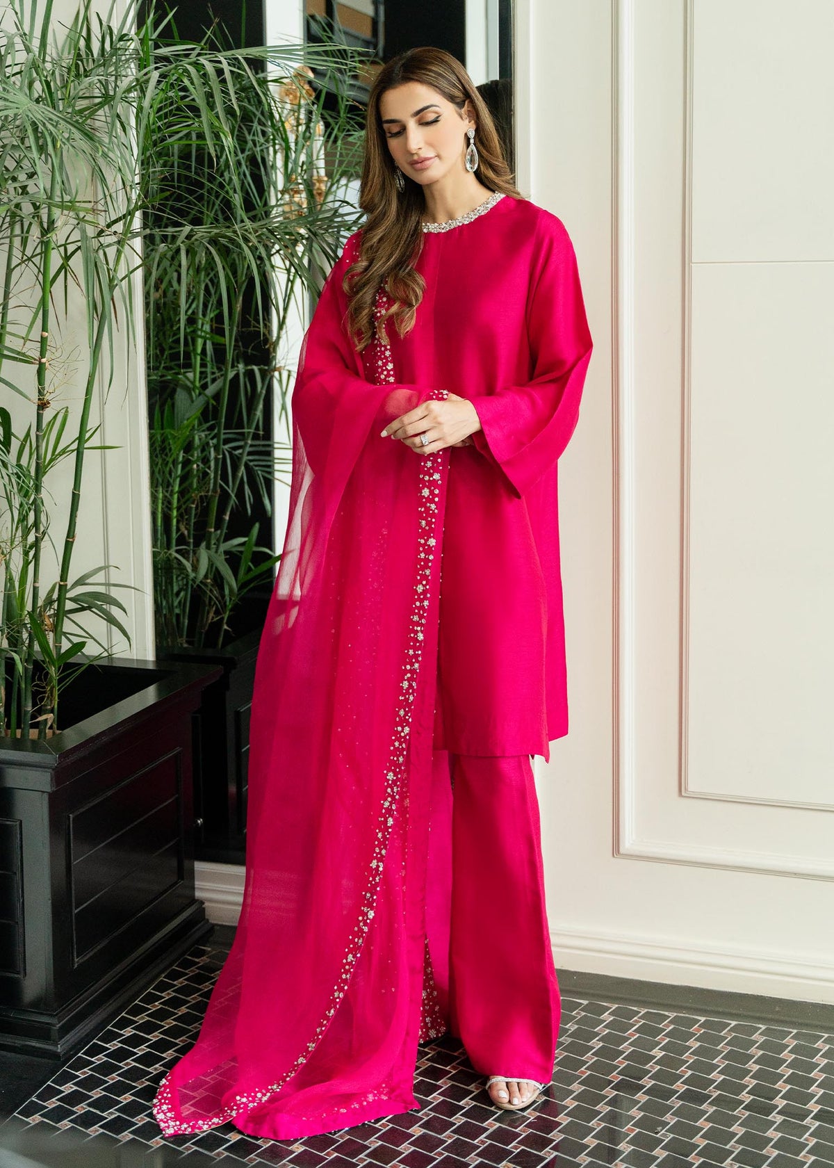 Crystal Charm Hotpink by Sadaf Fawad Khan — side view | SFK Pret