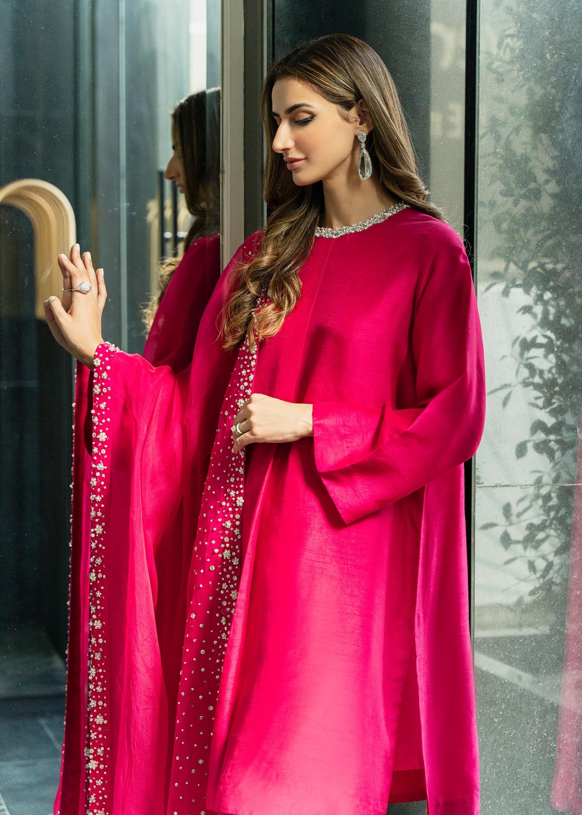 Crystal Charm Hotpink by Sadaf Fawad Khan — full length view | SFK Pret