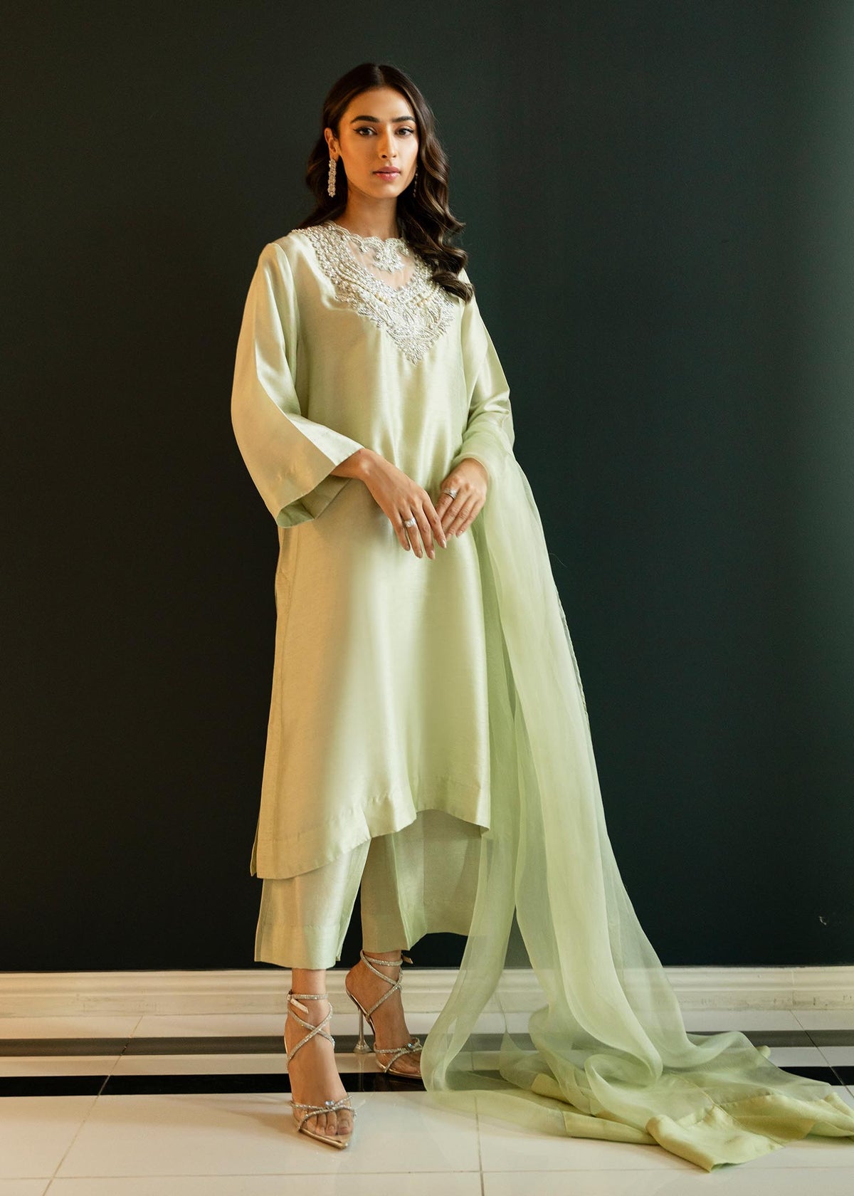 Bejewelled Mint Green by Sadaf Fawad Khan | SFK Pret