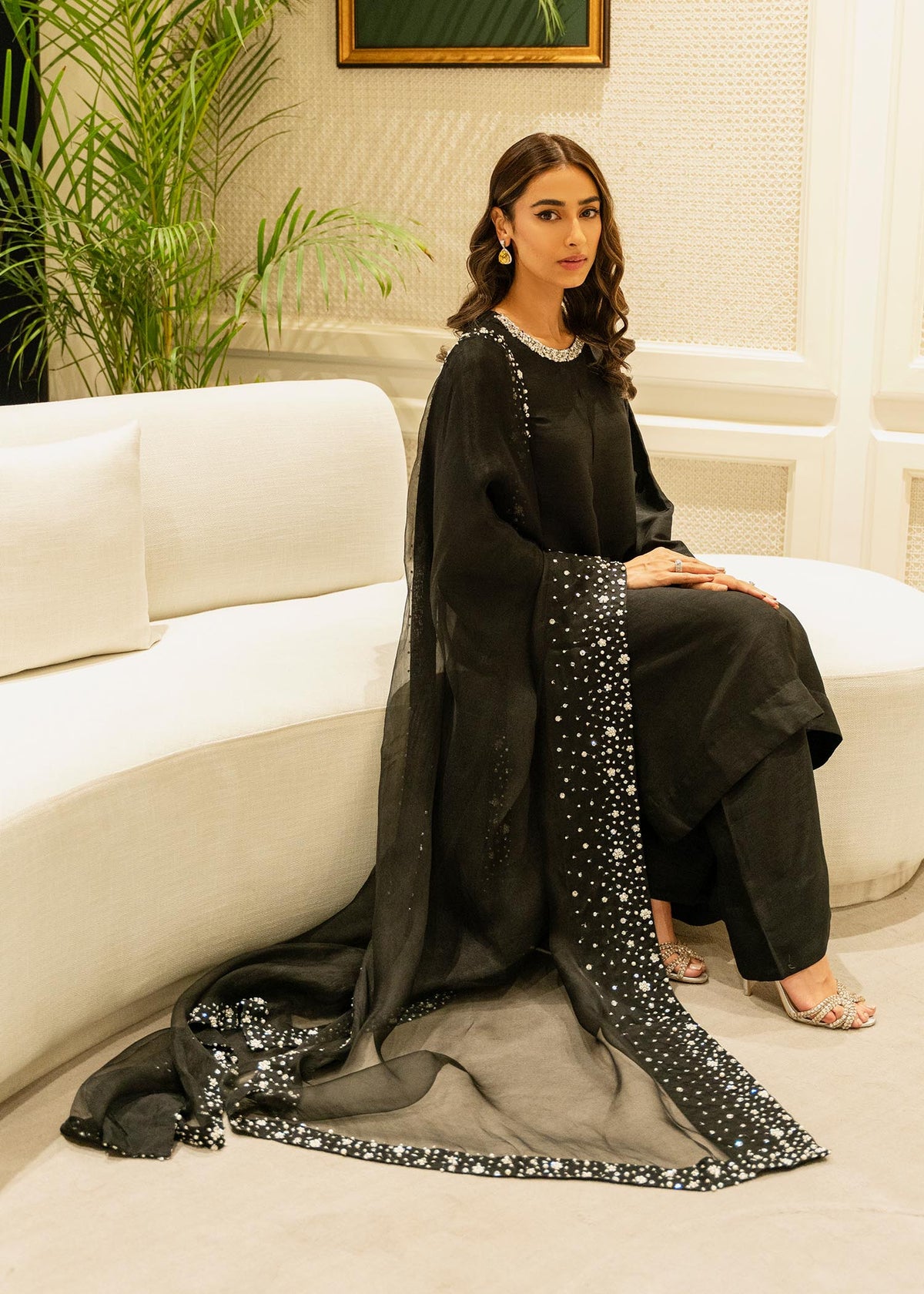 Crystal Charm Black by Sadaf Fawad Khan — full length view | SFK Pret