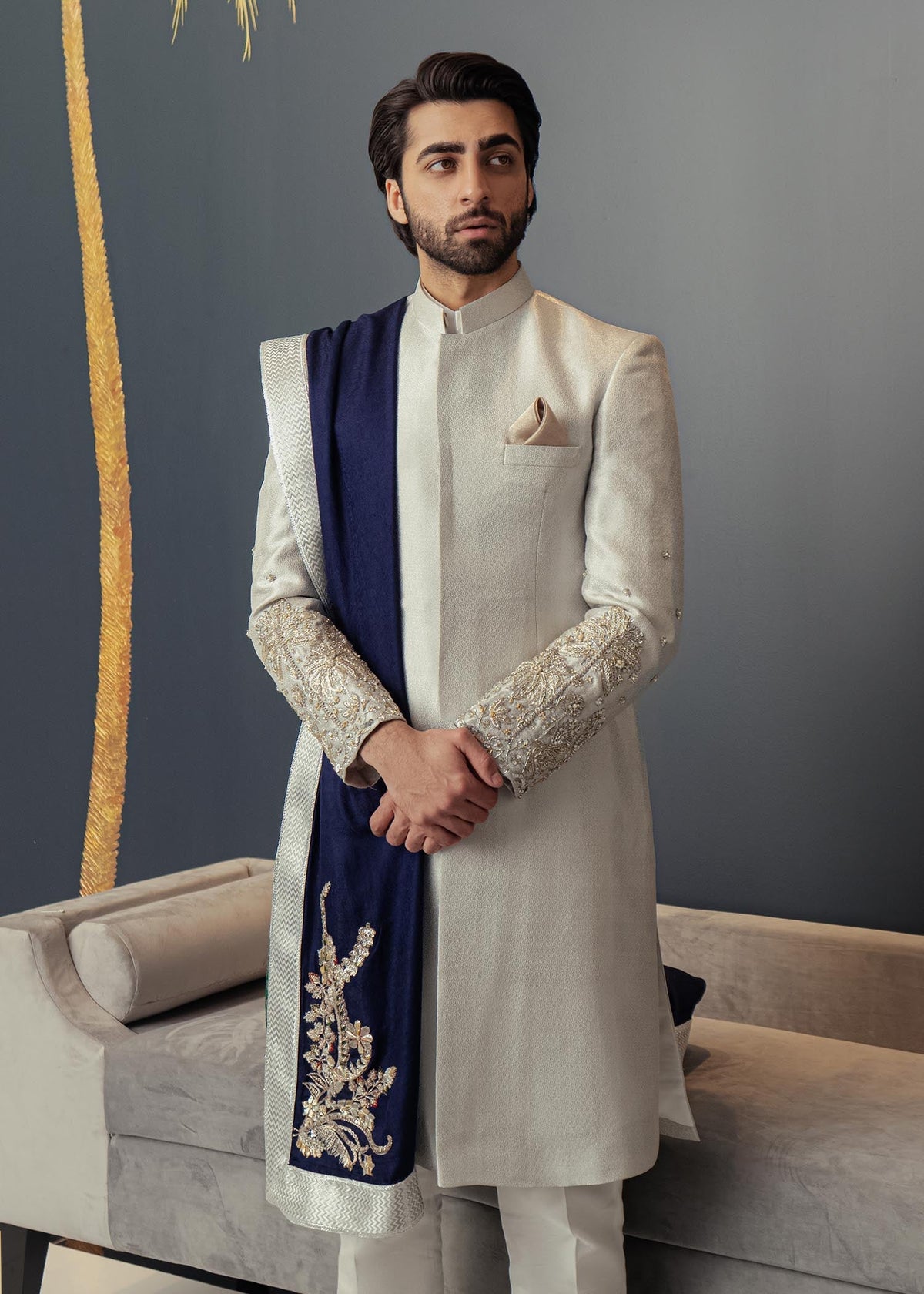 Dusty Yale by Sadaf Fawad Khan — side view | SFK Menswear