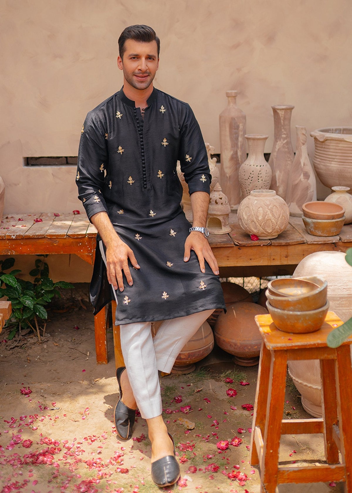 Black Stone by Sadaf Fawad Khan — side view | SFK Menswear