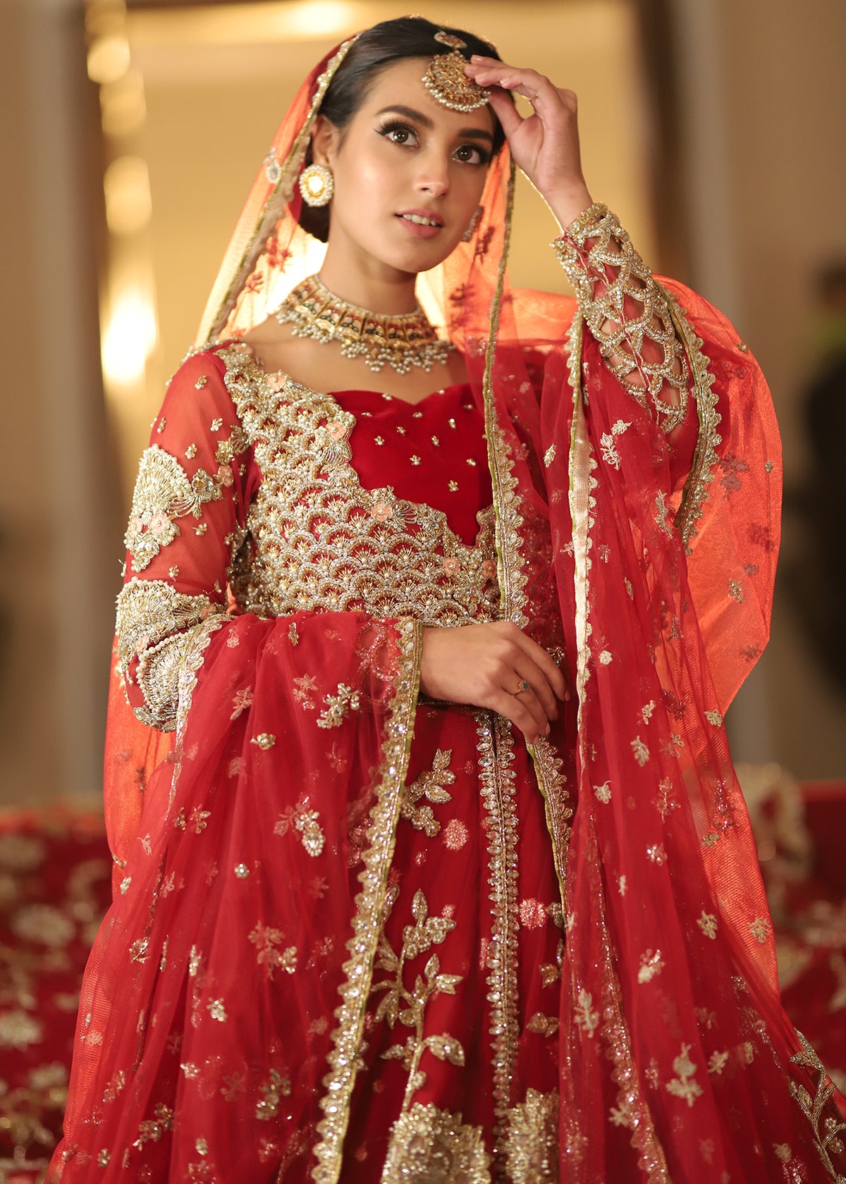 Red Beauty Bridal by Sadaf Fawad Khan — full length view | SFK Bridals
