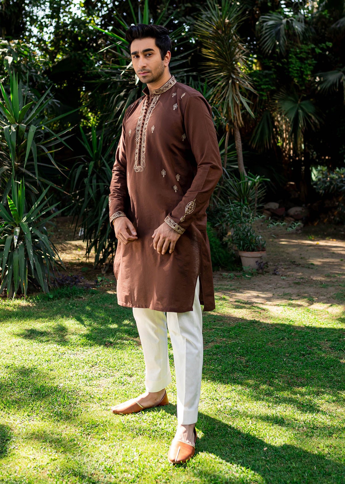 Chestnut Kurta by Sadaf Fawad Khan — detail view | SFK Menswear