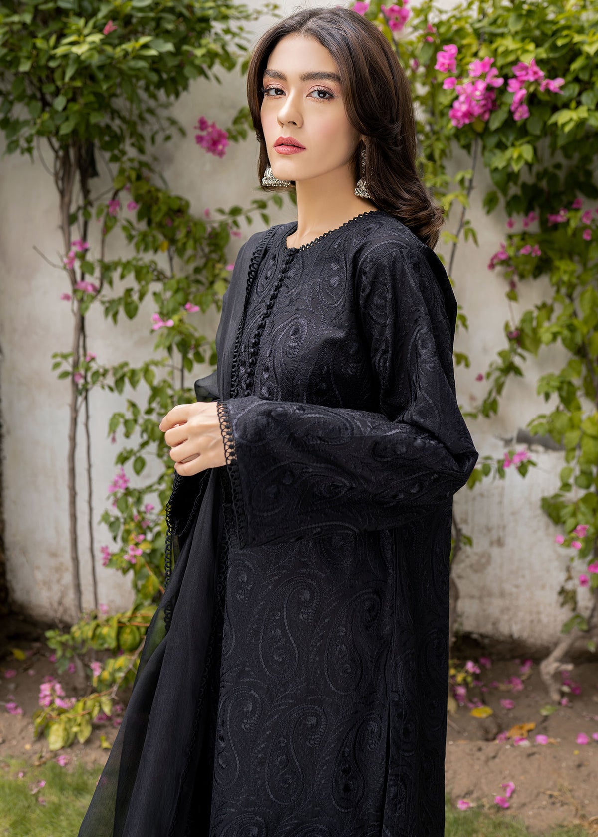 Black Paisley by Sadaf Fawad Khan — side view | SFK Formal