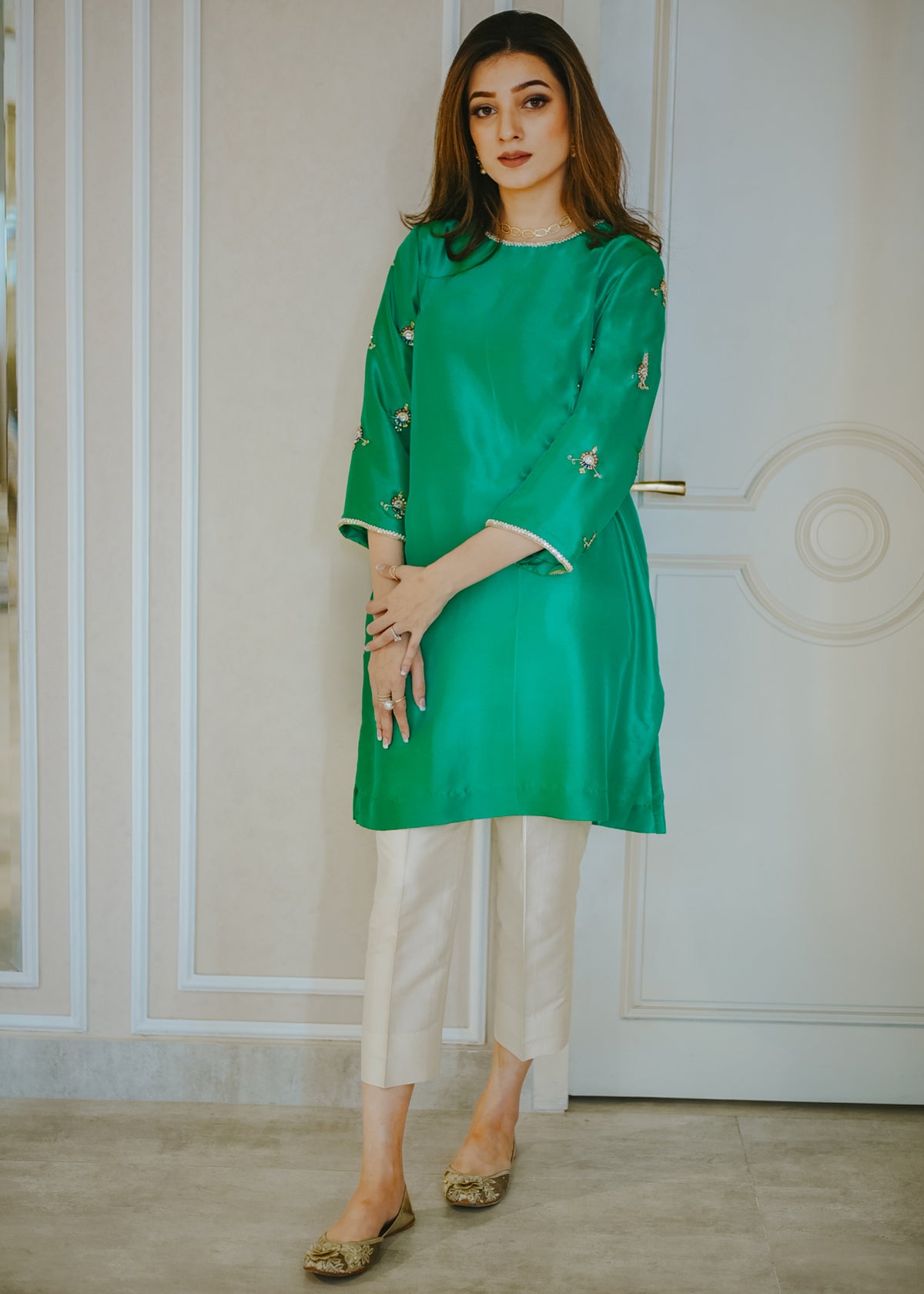 Green Carnation by Sadaf Fawad Khan — Green Embellished Formal Outfit | SFK Formal