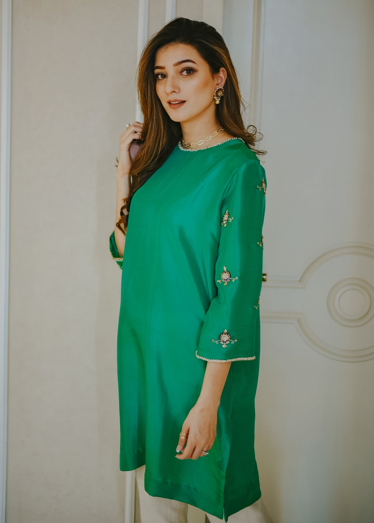 Green Carnation by Sadaf Fawad Khan — detail view | SFK Formal