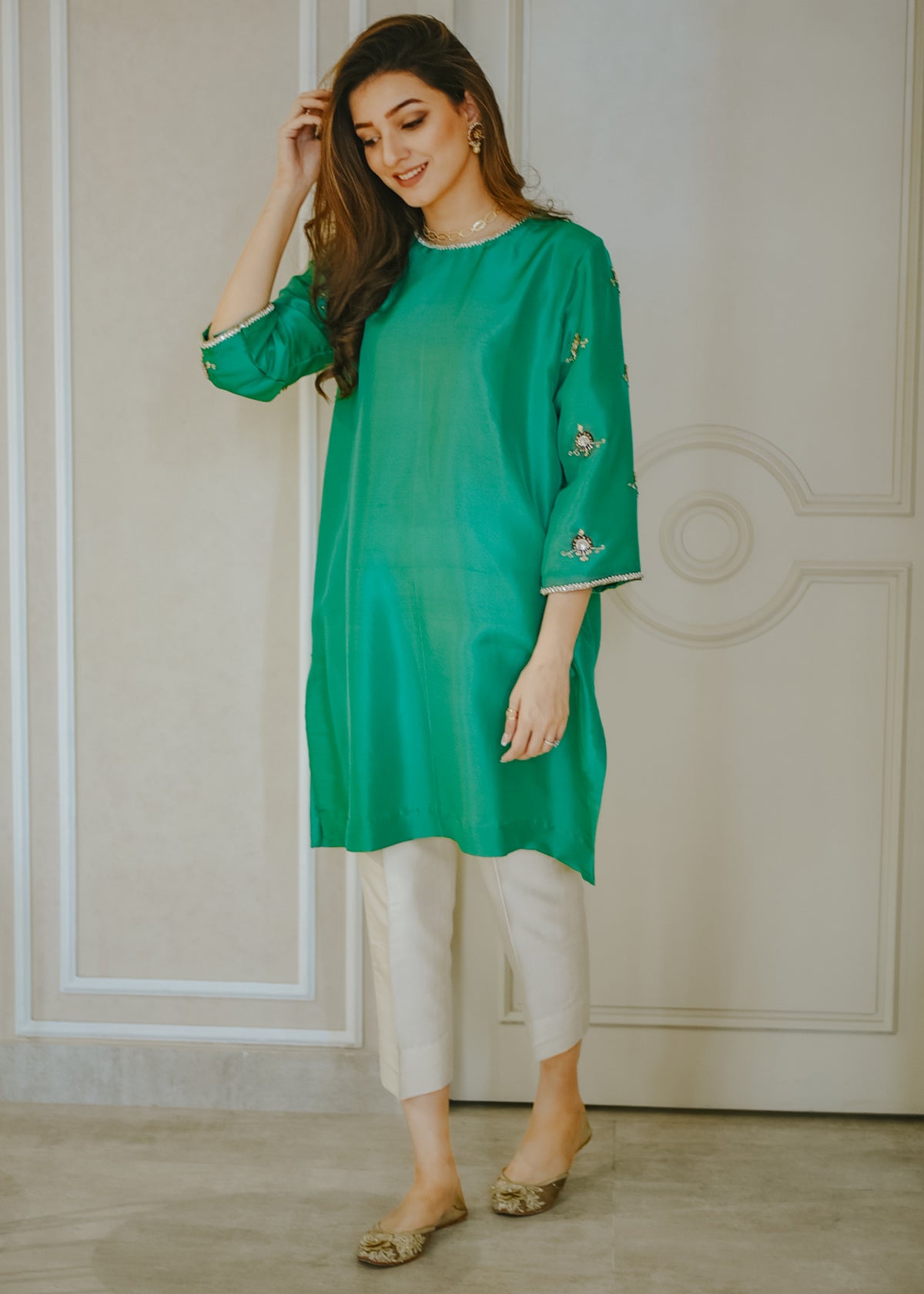 Green Carnation by Sadaf Fawad Khan — side view | SFK Formal