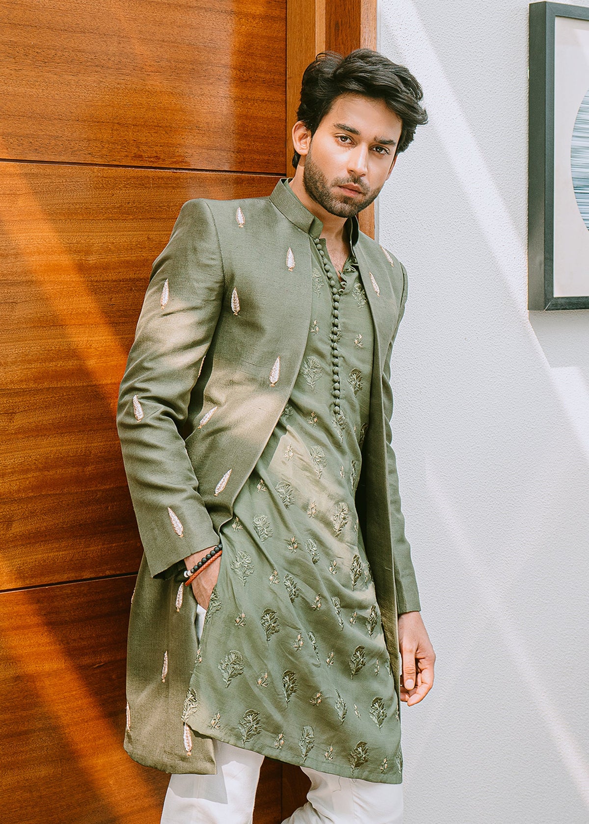 Ripe Olive by Sadaf Fawad Khan — side view | SFK Menswear