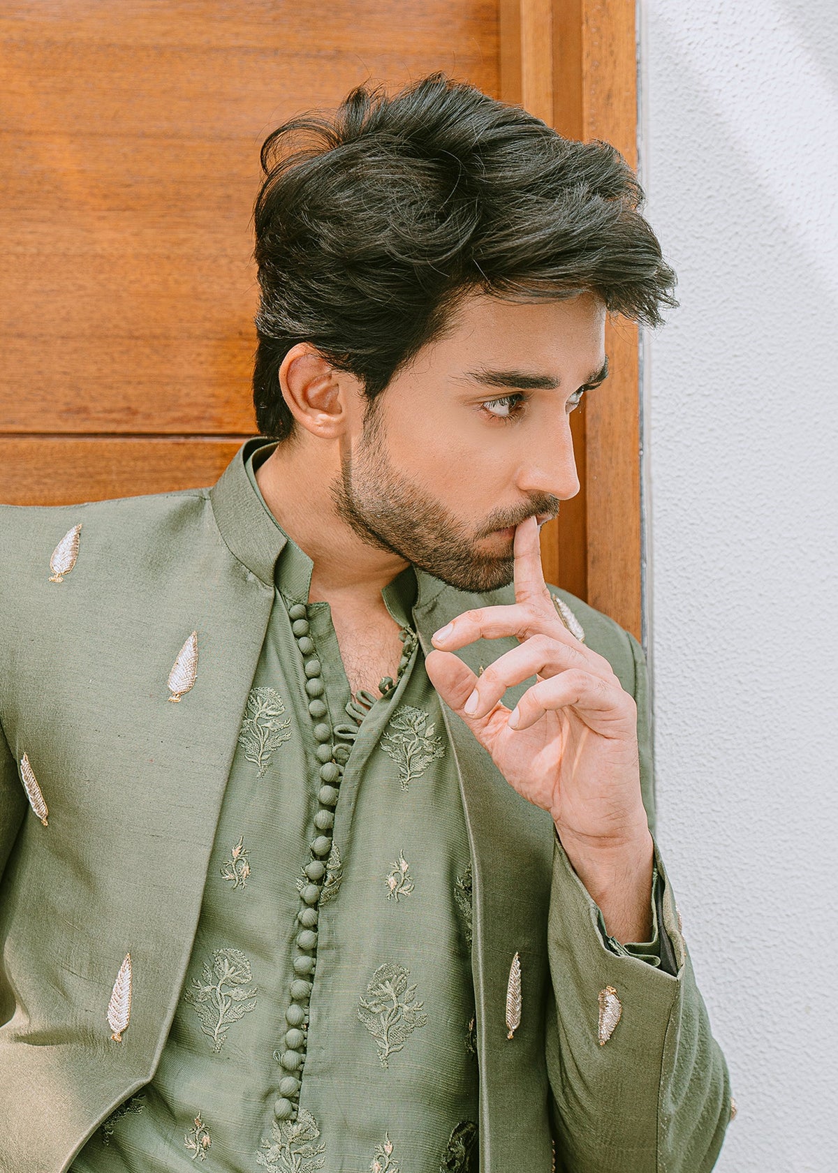 Ripe Olive by Sadaf Fawad Khan — full length view | SFK Menswear