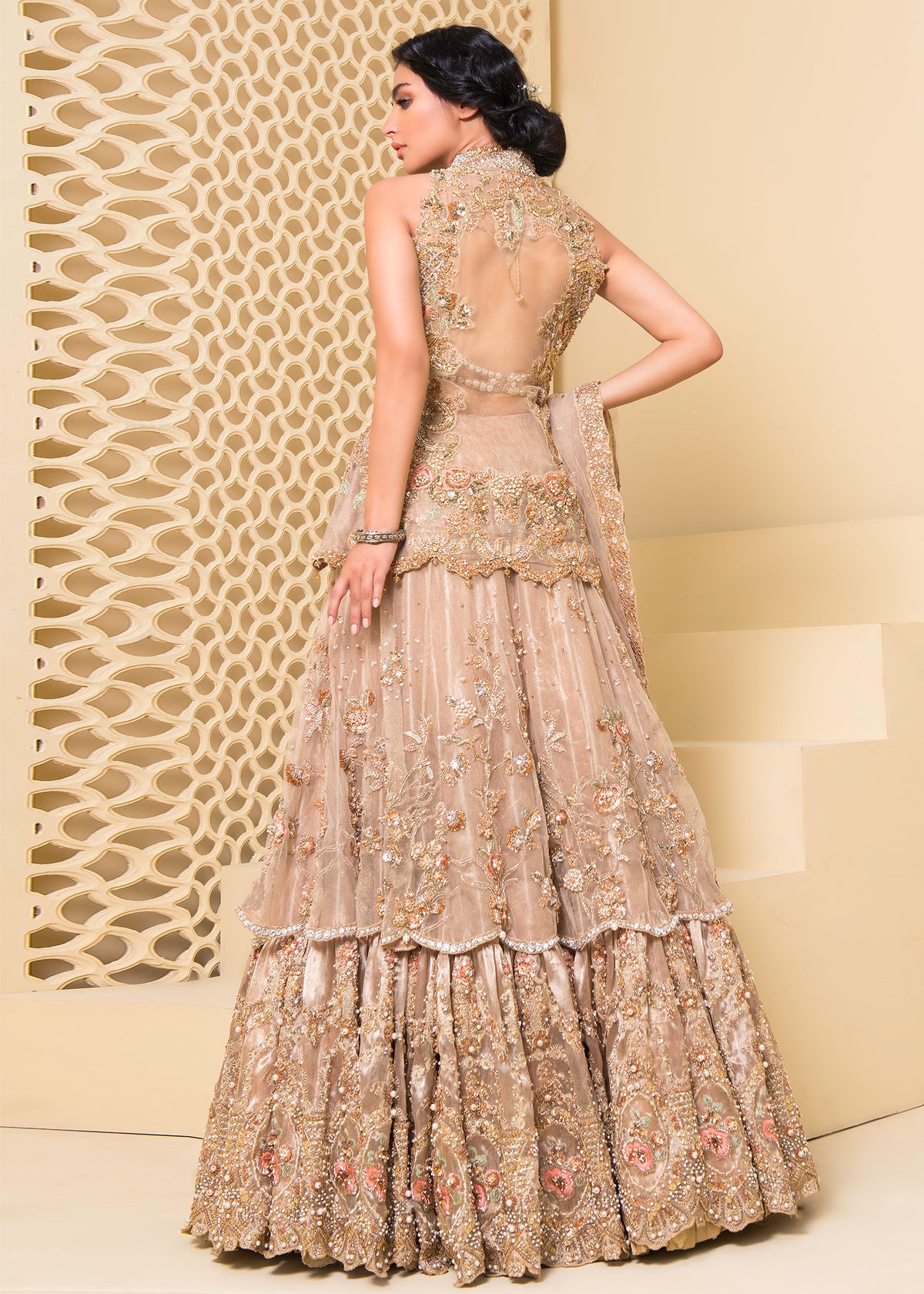 Peach Fantasy by Sadaf Fawad Khan — side view | SFK Bridals