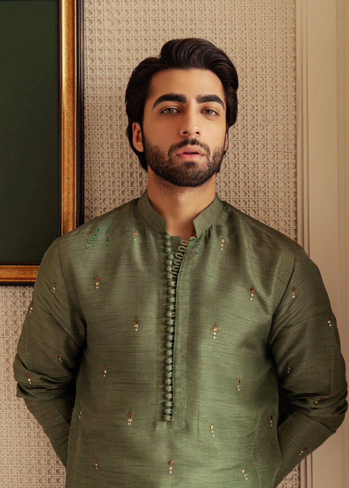 Pine Green by Sadaf Fawad Khan — detail view | SFK Menswear