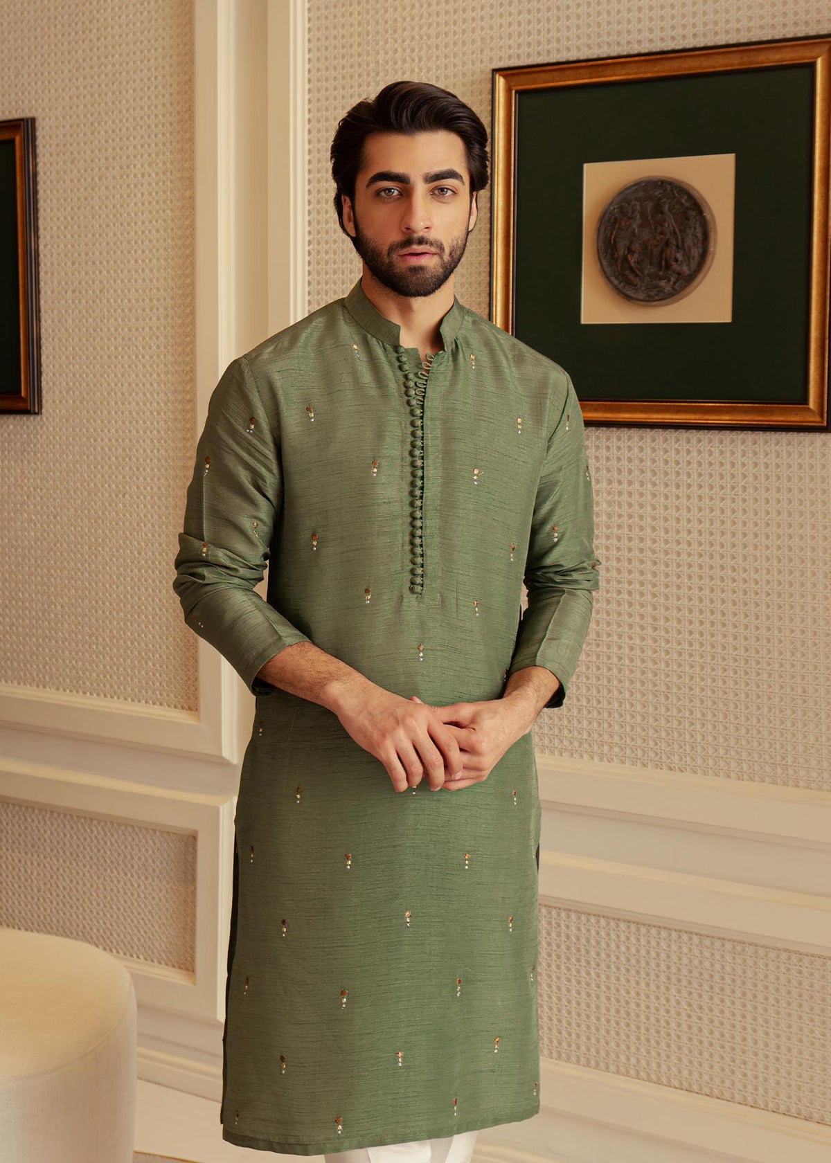 Pine Green by Sadaf Fawad Khan — side view | SFK Menswear