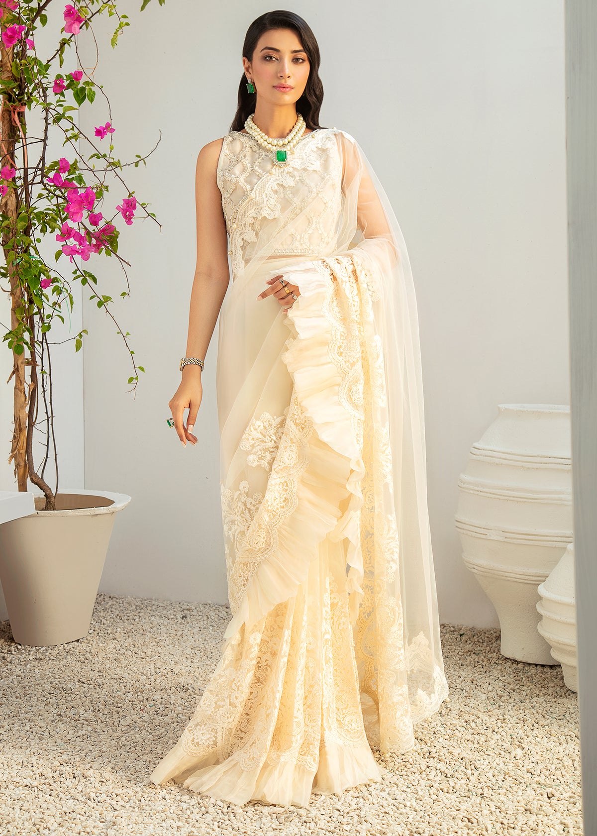 White O'hara by Sadaf Fawad Khan — White Embellished Formal Outfit | SFK Formal