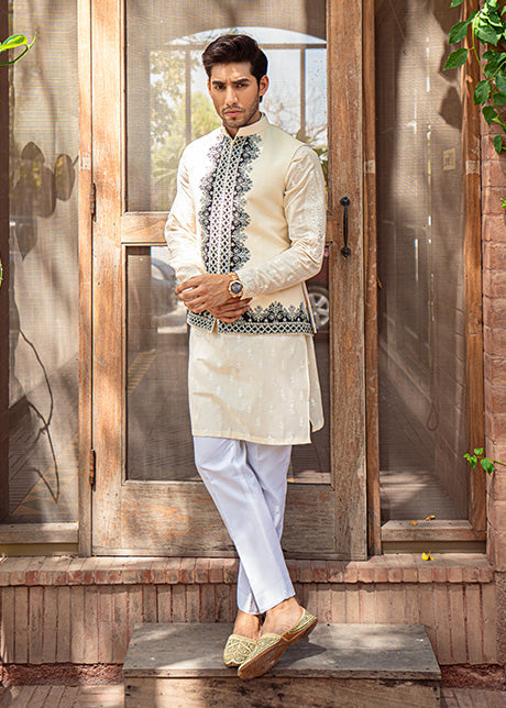 Black Spout Waistcoat by Sadaf Fawad Khan — detail view | SFK Menswear