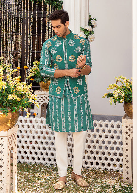 Spanish Green by Sadaf Fawad Khan — detail view | SFK Menswear