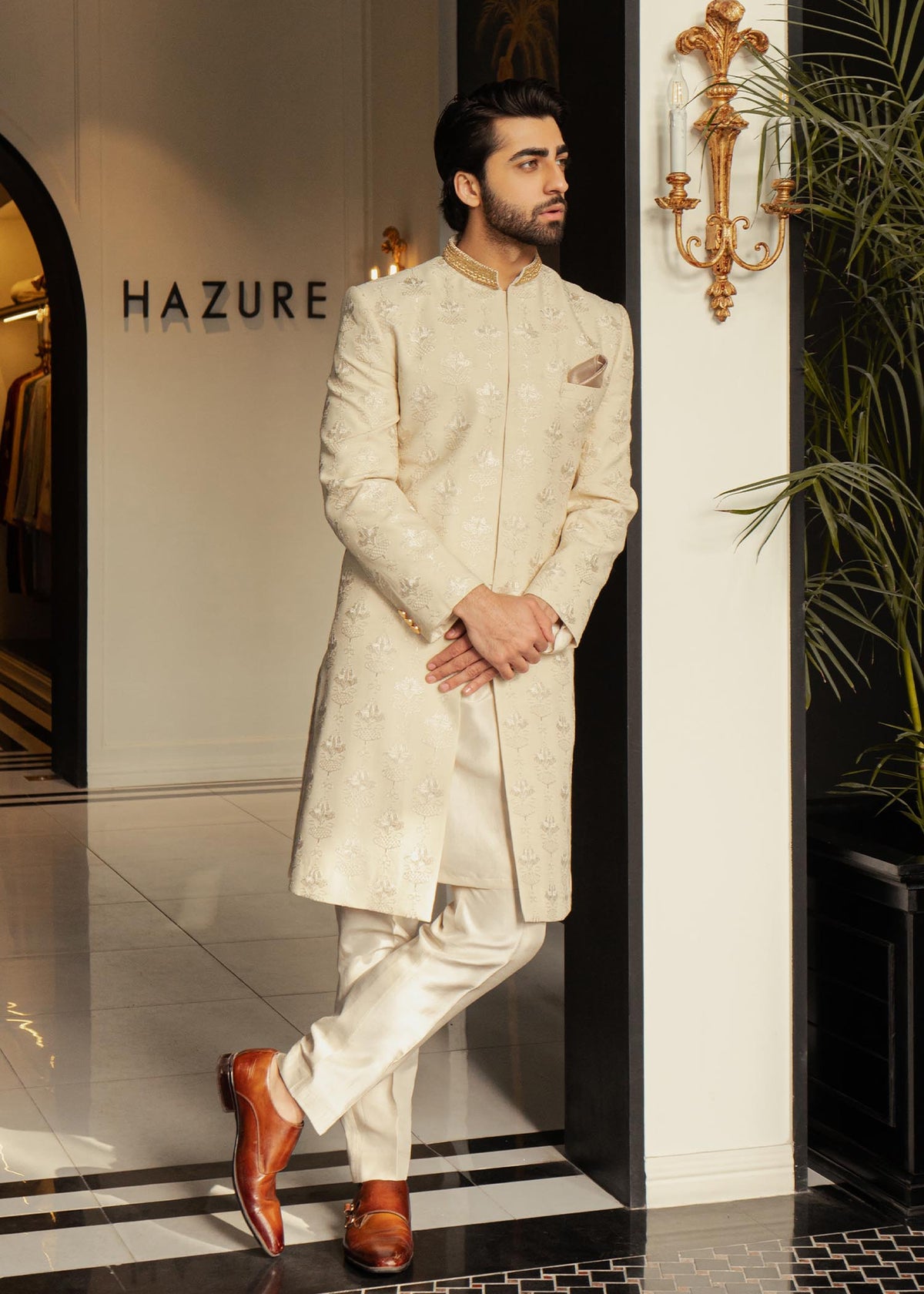 Chanterelle Beige by Sadaf Fawad Khan — side view | SFK Menswear