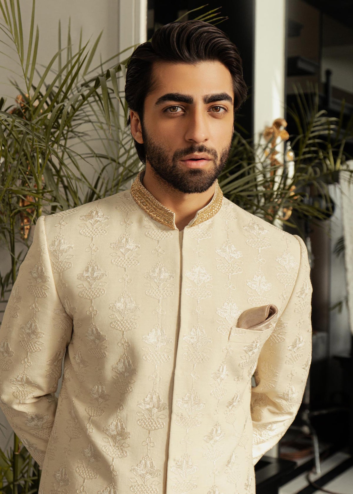 Chanterelle Beige by Sadaf Fawad Khan — full length view | SFK Menswear