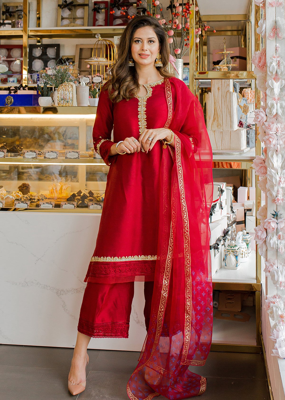 Scarlet by Sadaf Fawad Khan — Scarlet Red Embellished Formal Outfit | SFK Formal