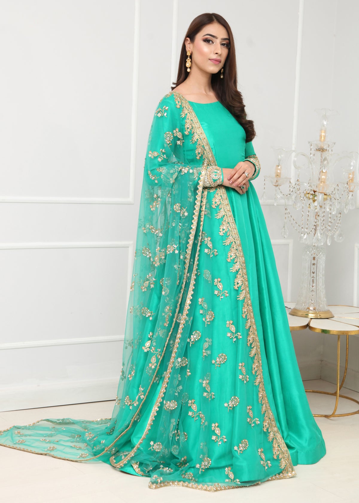 Real Turquoise by Sadaf Fawad Khan — Turquoise Embellished Formal Outfit | SFK Formal