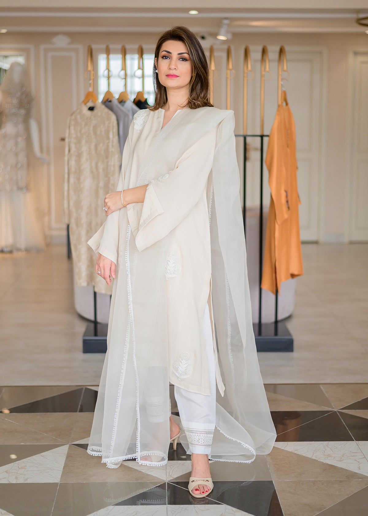 White Mist by Sadaf Fawad Khan — White Embellished Formal Outfit | SFK Formal