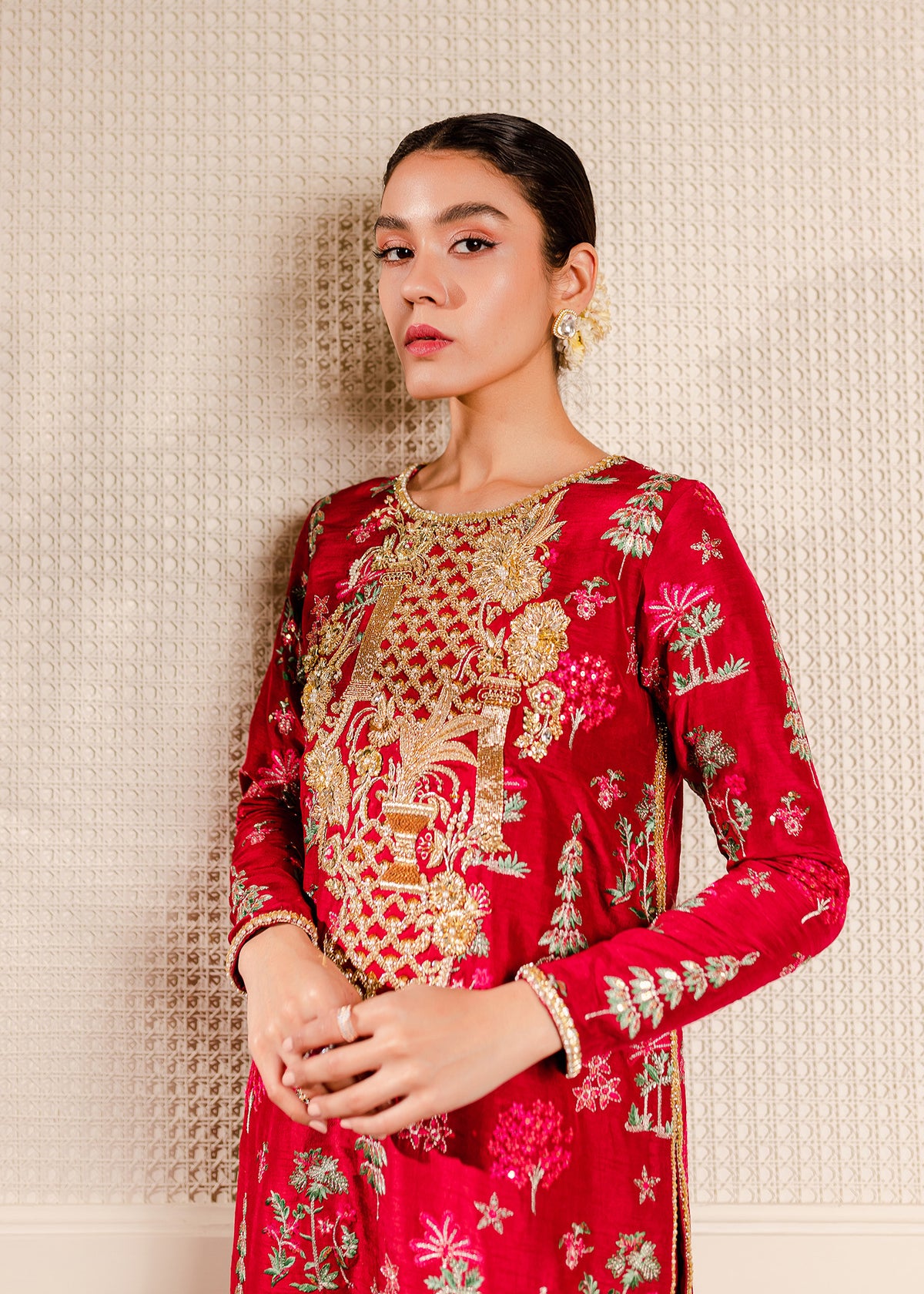Red Charm by Sadaf Fawad Khan — side view | SFK Formal