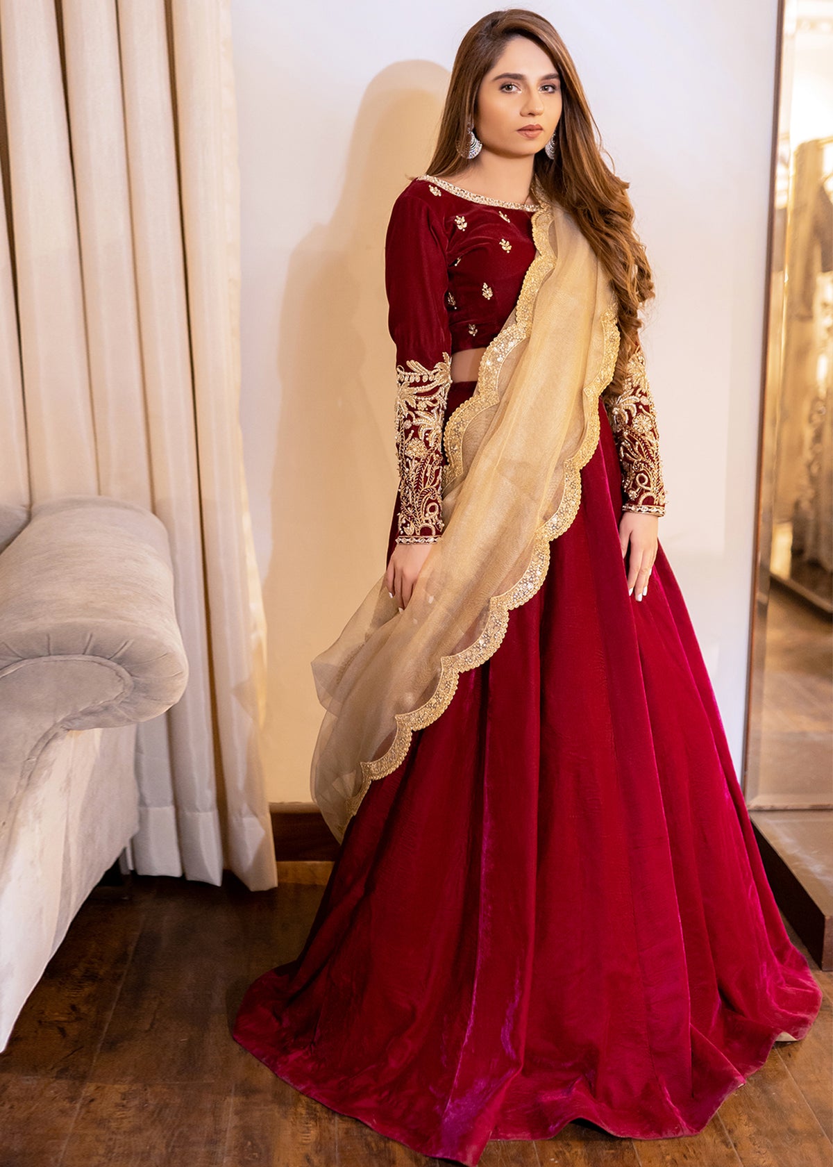 Red Carnation by Sadaf Fawad Khan — Red Embellished Formal Outfit | SFK Formal