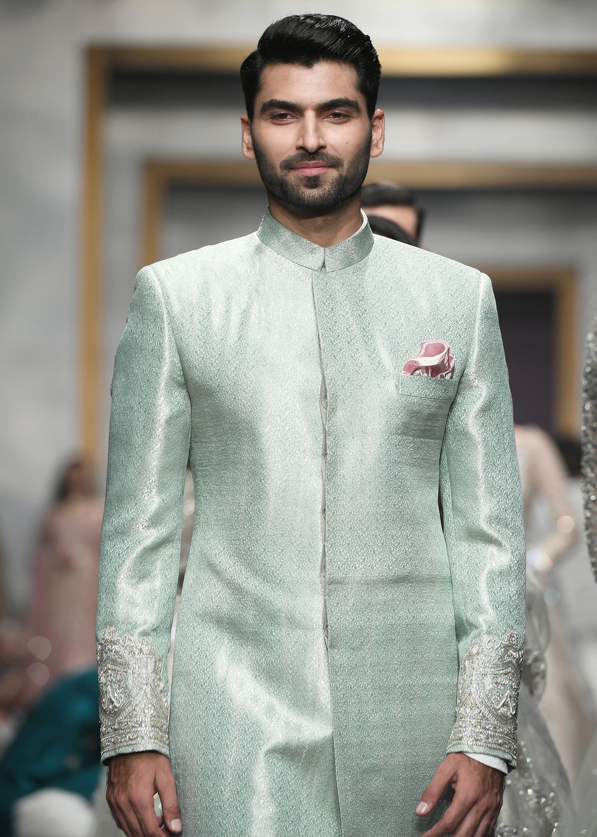 Azure Luxury Pret by Sadaf Fawad Khan — Azure Blue Embellished Pret Set | SFK Luxury Pret