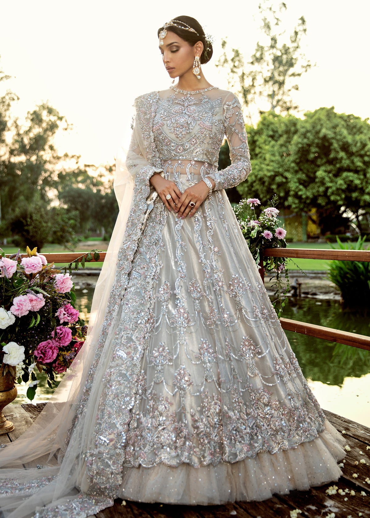 Snow In Summer Bridal by Sadaf Fawad Khan — White Embellished Bridal Couture | SFK Bridals