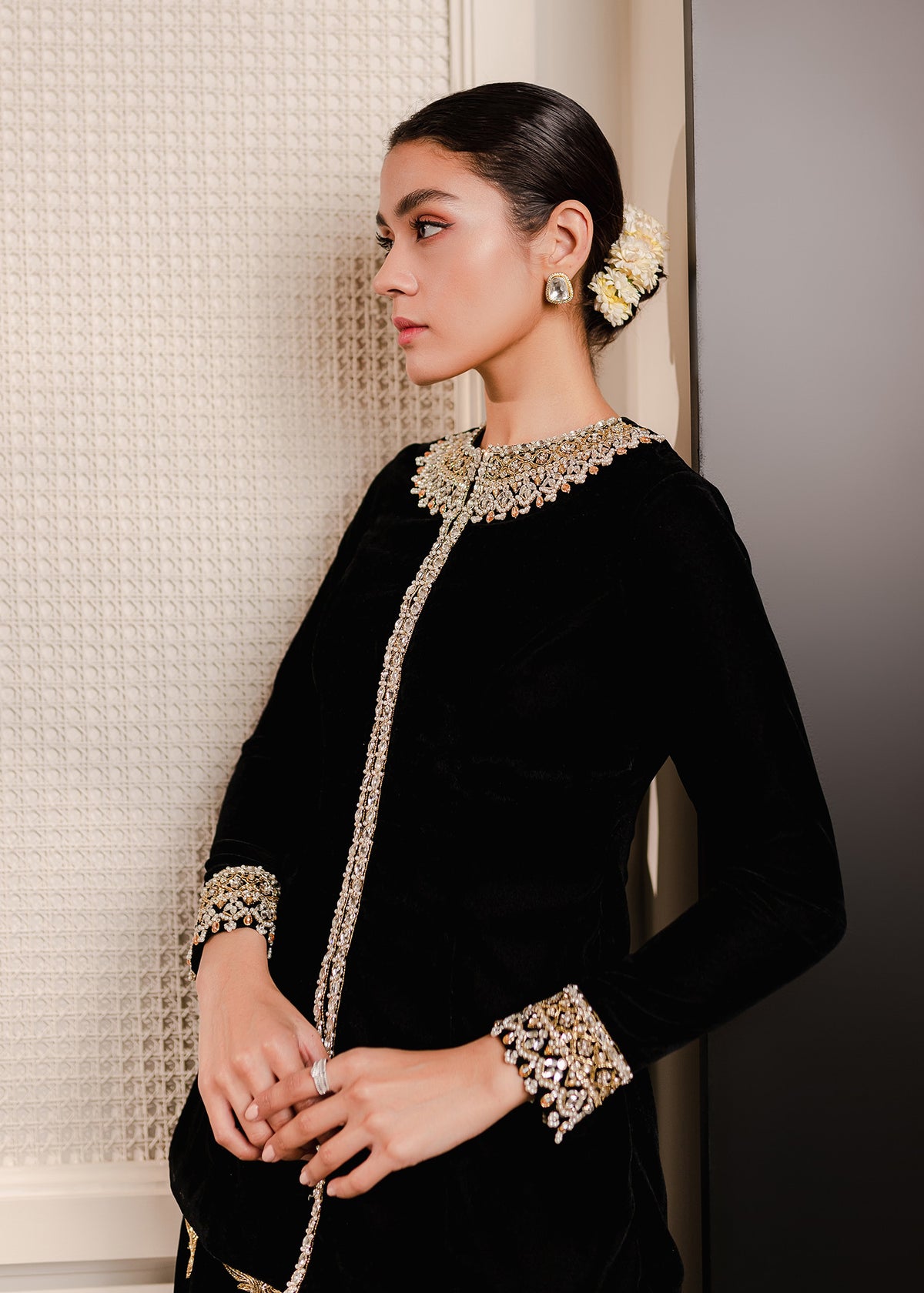 Black Jasper by Sadaf Fawad Khan — side view | SFK Formal
