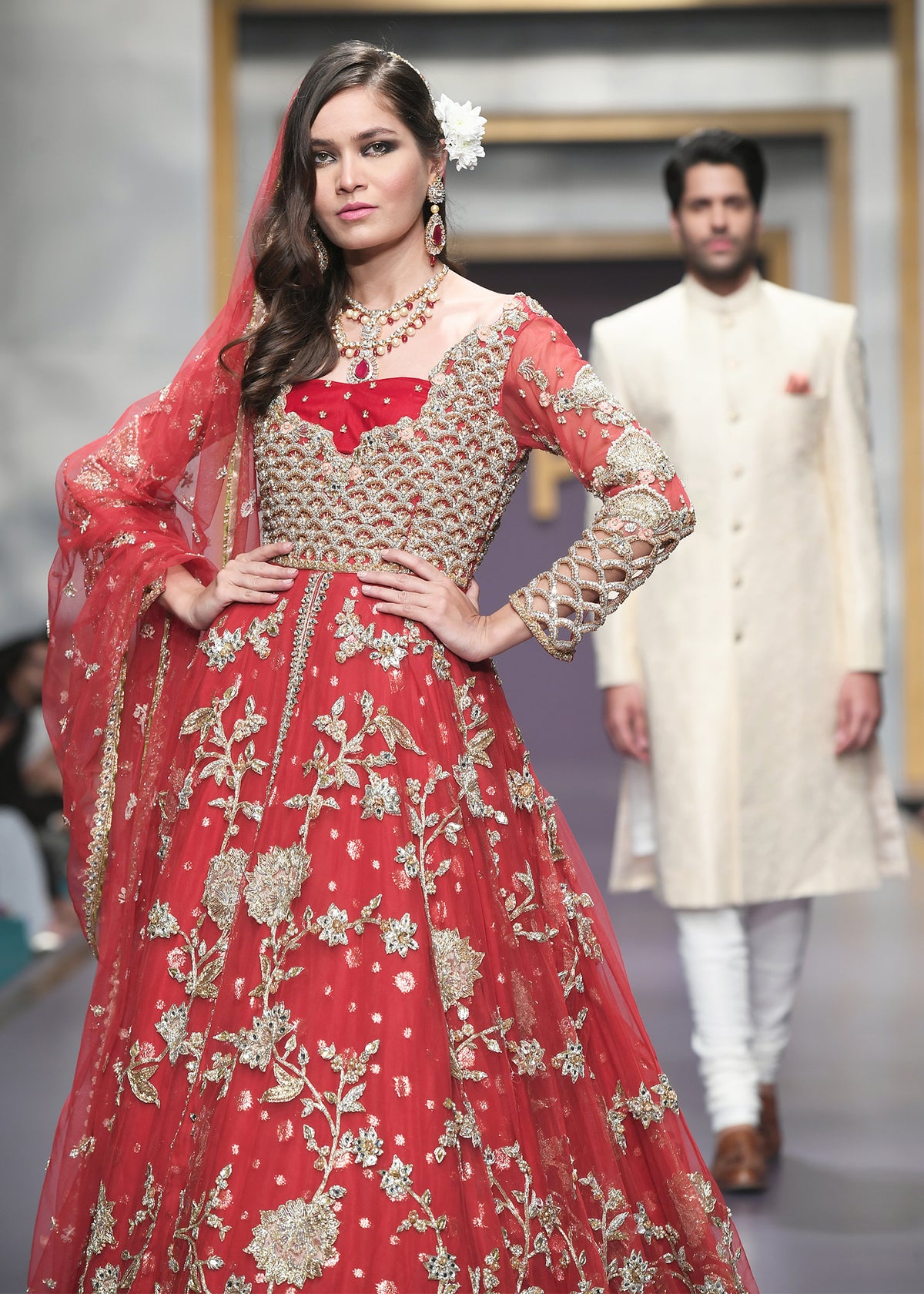 Red Beauty Luxury Pret by Sadaf Fawad Khan — side view | SFK Luxury Pret