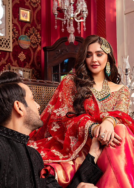 Coral Charm by Sadaf Fawad Khan — full length view | SFK Formal