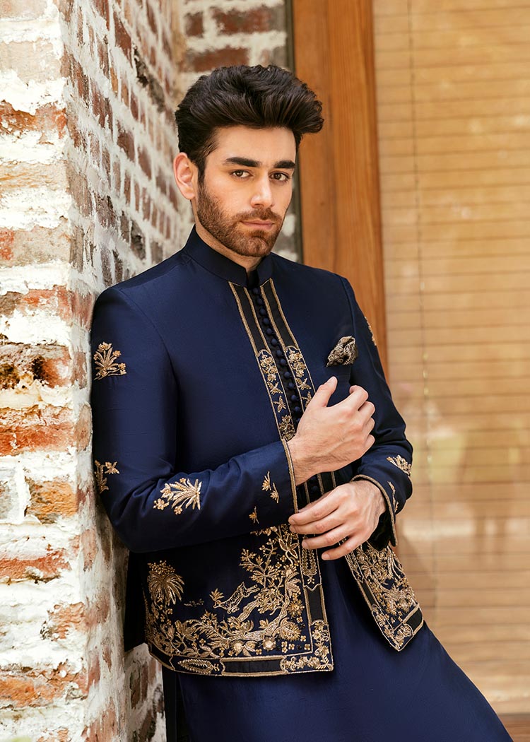 Navy Knights by Sadaf Fawad Khan — side view | SFK Menswear