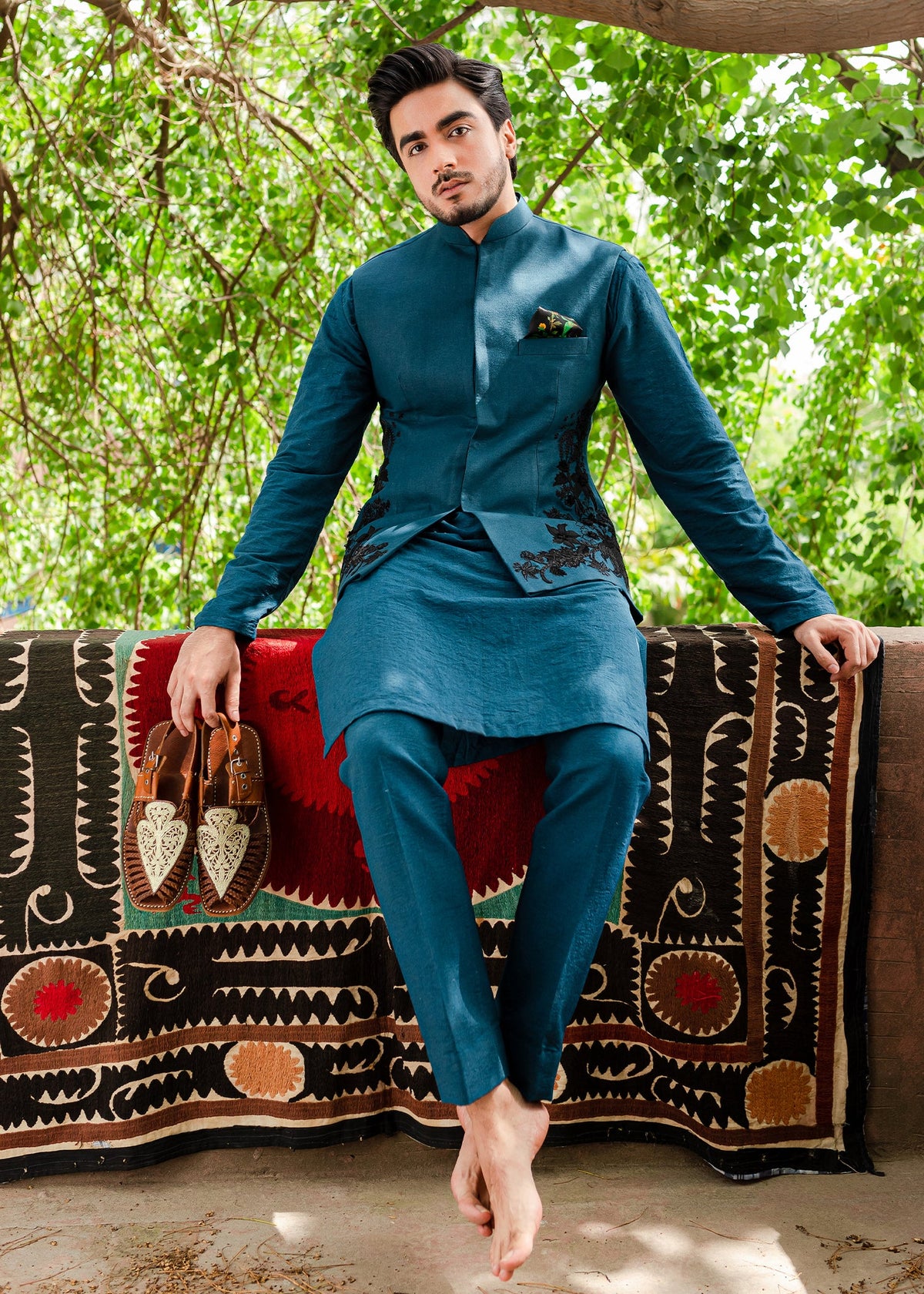 Deep Water Kurta by Sadaf Fawad Khan — detail view | SFK Menswear