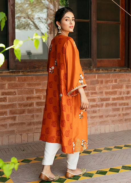 Orange Jacquard Silk Kurta Pajama 220326