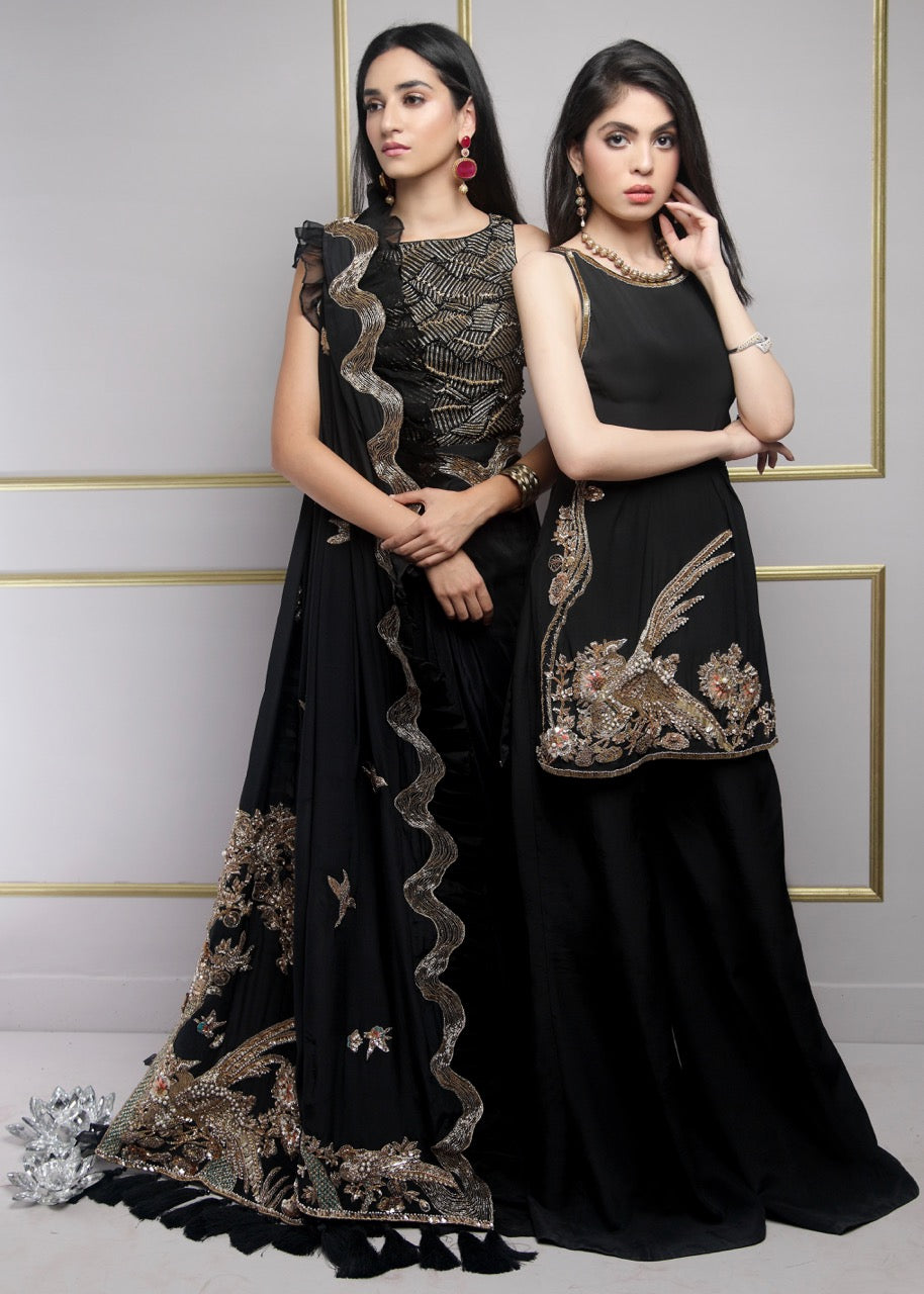 Black Demekin by Sadaf Fawad Khan — side view | SFK Formal