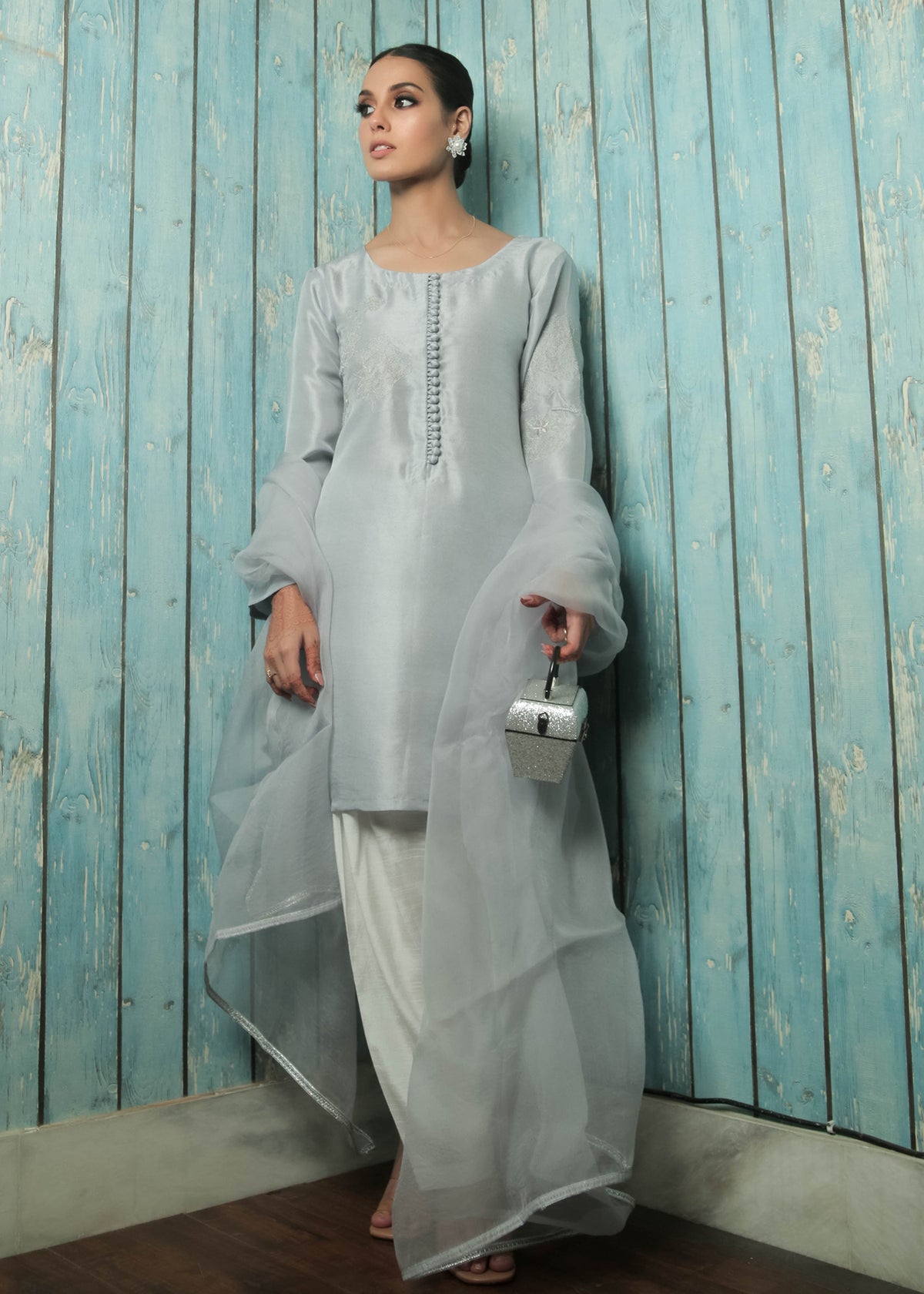 Icy Blue by Sadaf Fawad Khan — Ice Blue Embellished Formal Outfit | SFK Formal