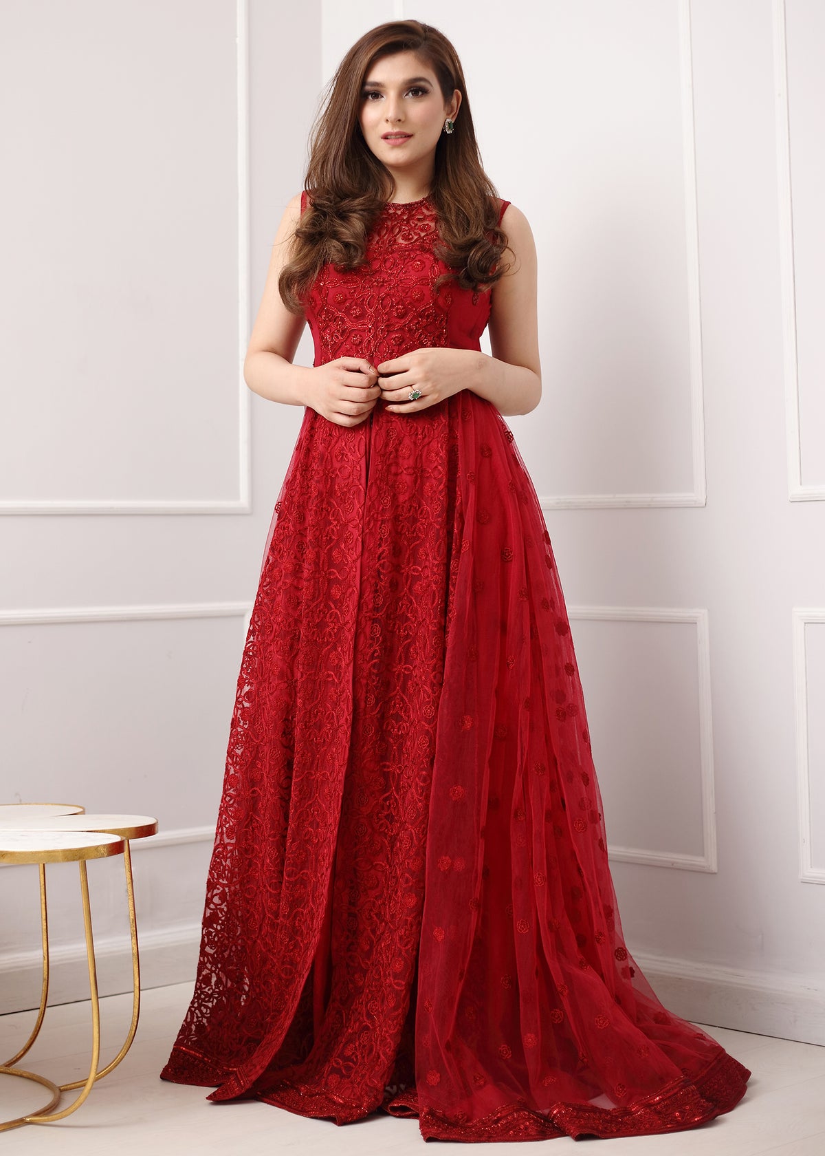 Red Cardinal by Sadaf Fawad Khan — Red Embellished Formal Outfit | SFK Formal
