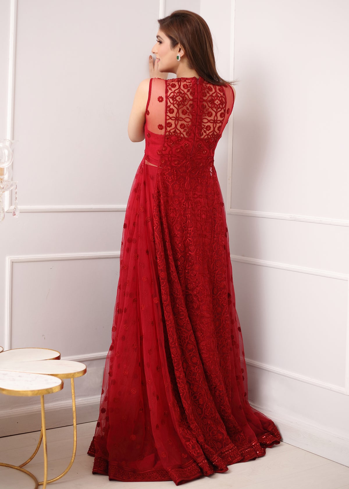 Red Cardinal by Sadaf Fawad Khan — side view | SFK Formal