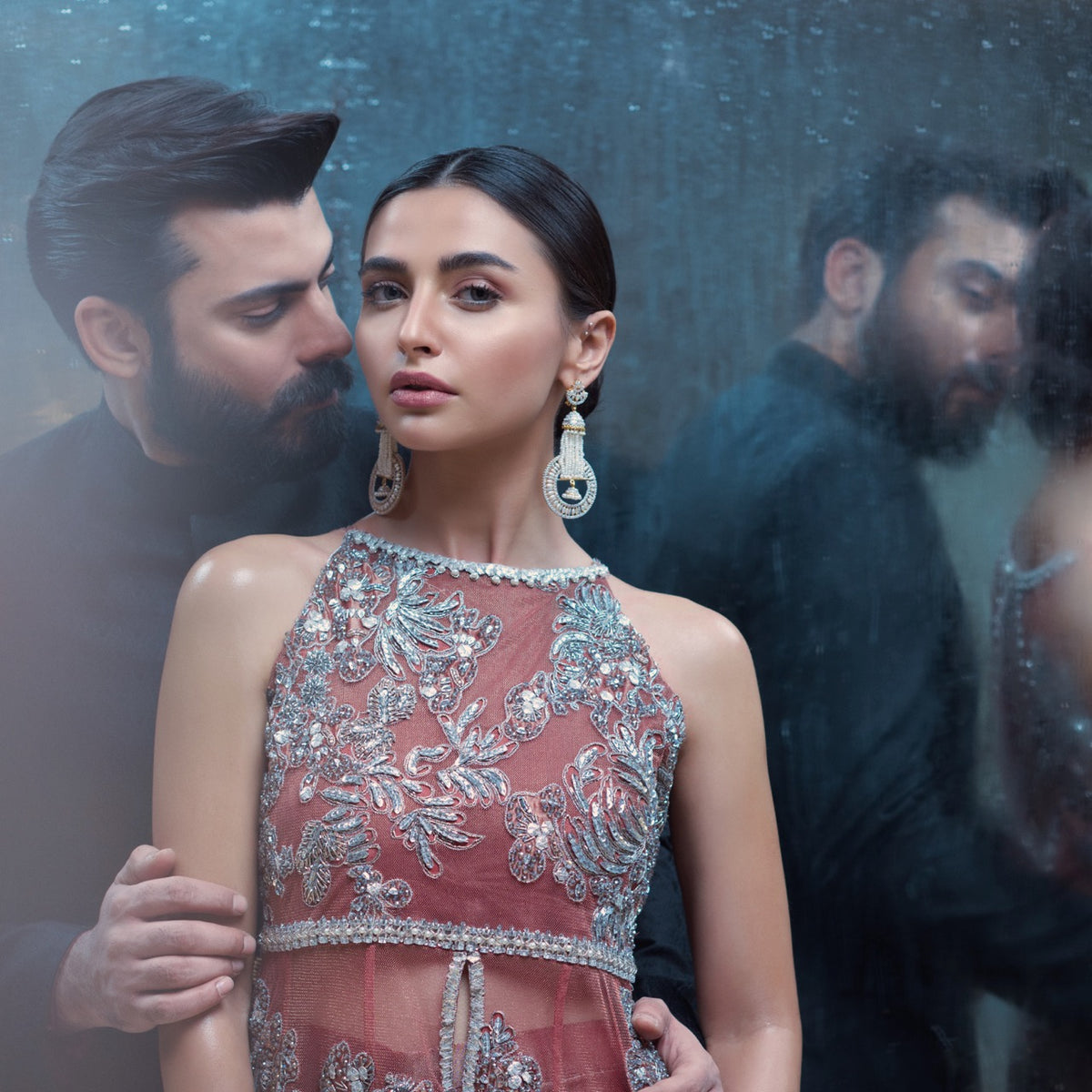 Sweet Pea Pink Sequin Bridal Lehenga by Sadaf Fawad Khan — detail view | SFK Bridals
