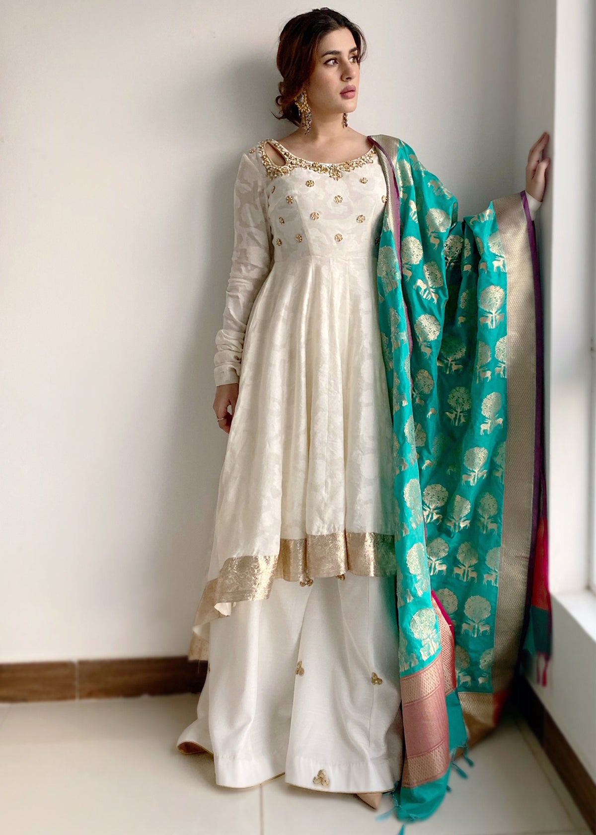 Turquoise Daisy by Sadaf Fawad Khan — Turquoise Embellished Formal Outfit | SFK Formal
