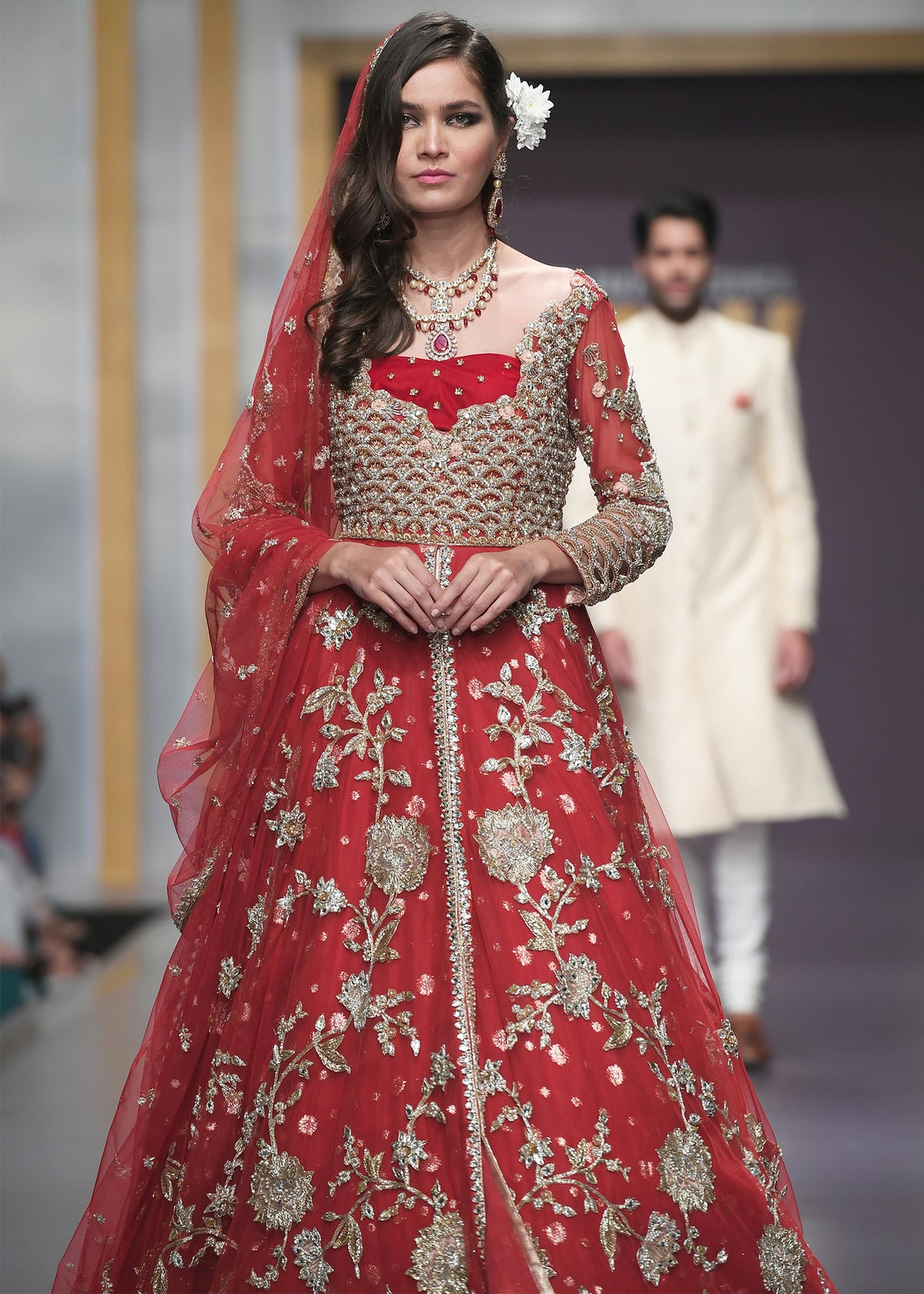 Red Beauty Luxury Pret by Sadaf Fawad Khan — full length view | SFK Luxury Pret