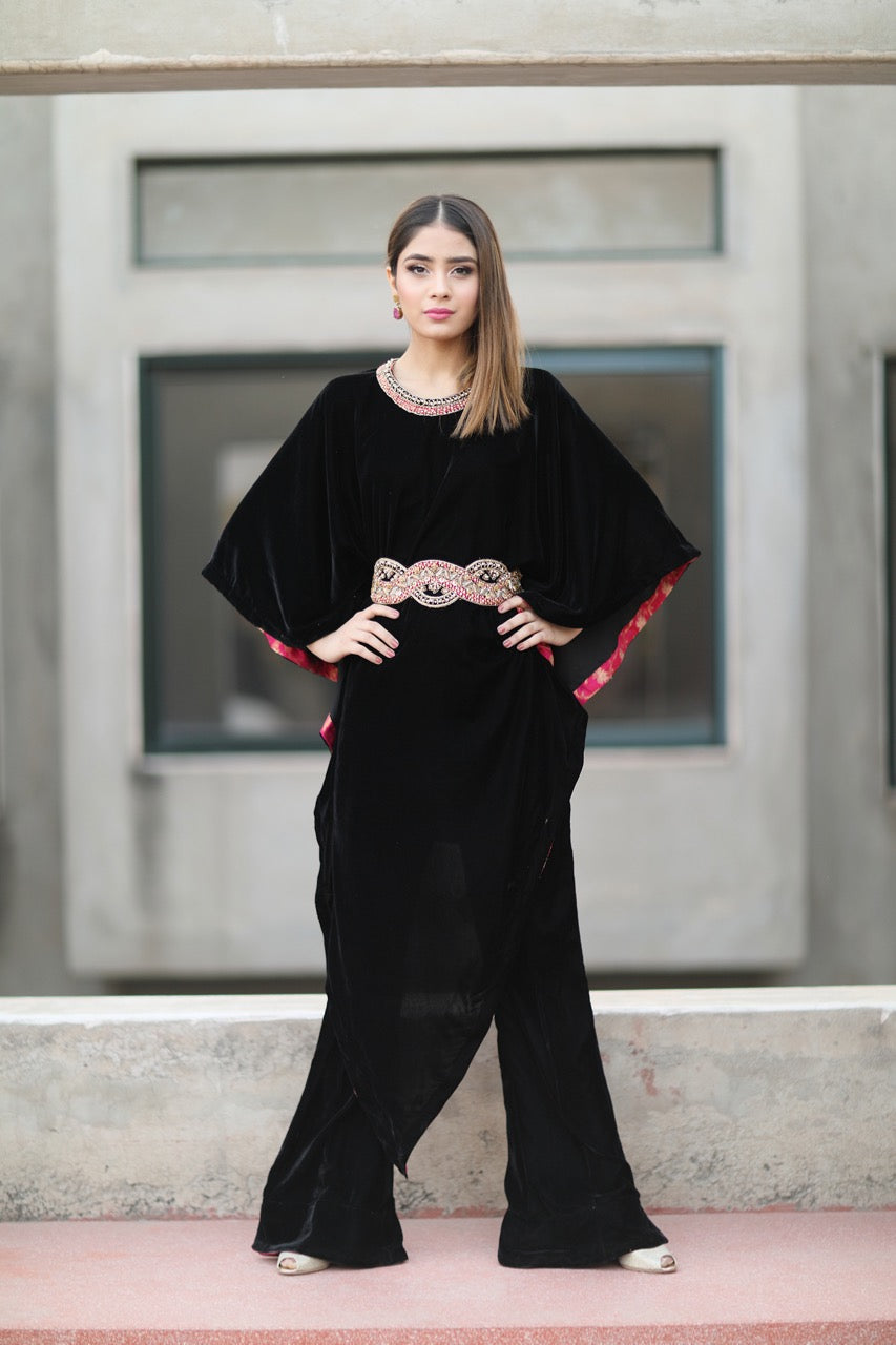 Asymmetric Belted Cape by Sadaf Fawad Khan — detail view | SFK Luxury Pret