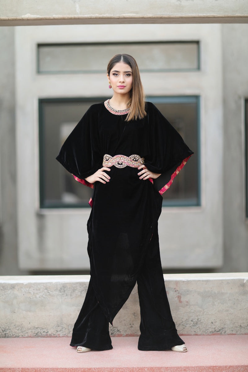 Asymmetric Belted Cape by Sadaf Fawad Khan — detail view | SFK Luxury Pret