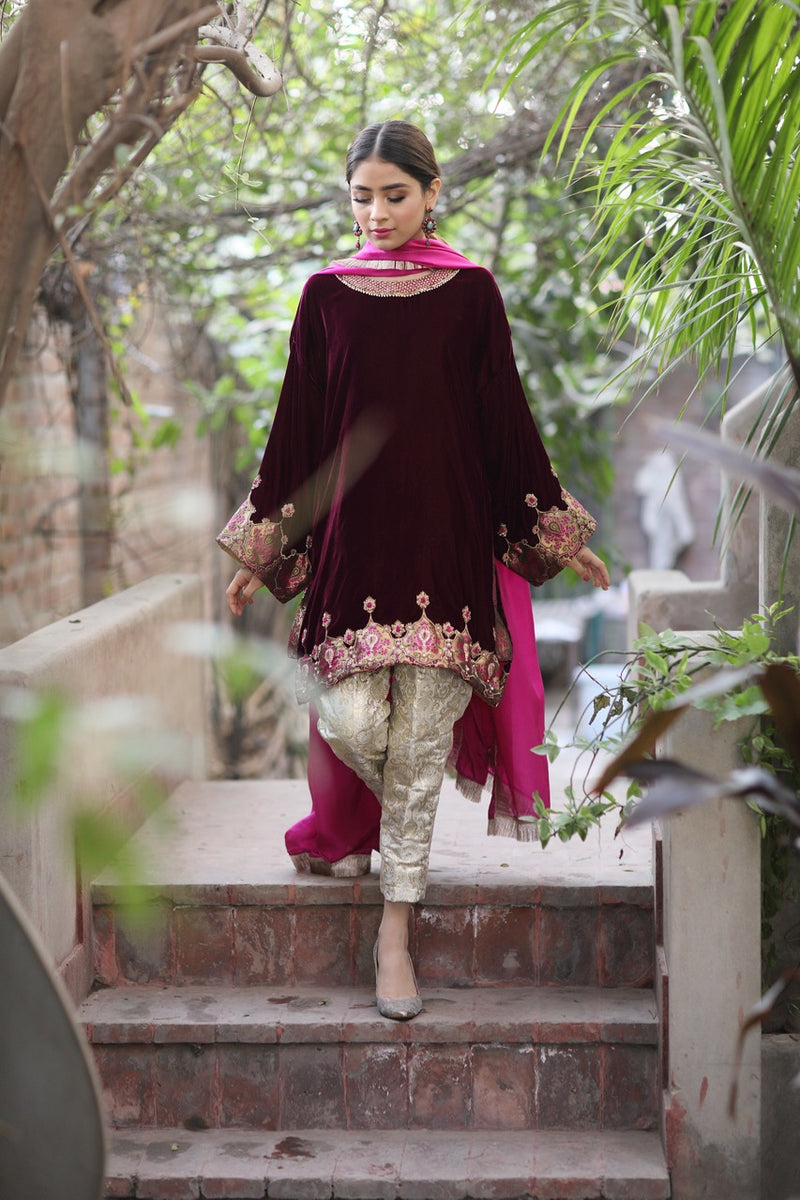 Winter Special Women Designer Velvet Fabric Kurti Palazzo Cord Set Indian  Dress | eBay