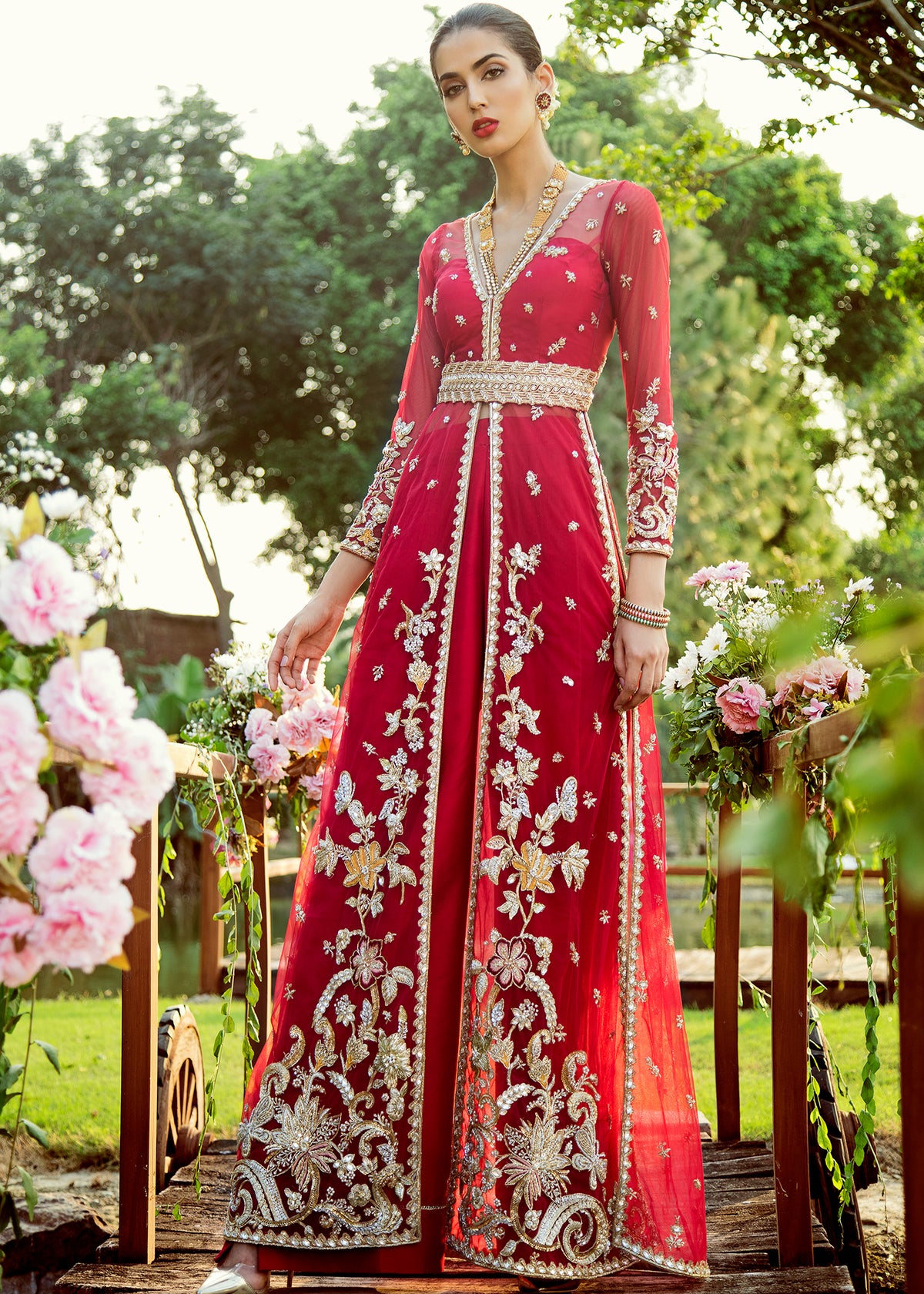 Ruby Bloom by Sadaf Fawad Khan — Ruby Red Embellished Formal Outfit | SFK Formal