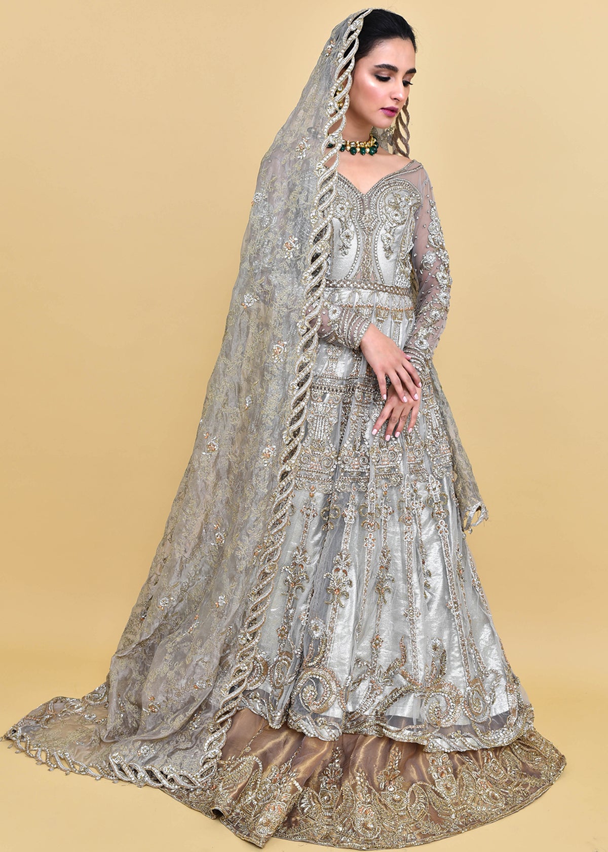 French Bridal Luxury Pret by Sadaf Fawad Khan — Ivory Embellished Bridal Ensemble | SFK Luxury Pret