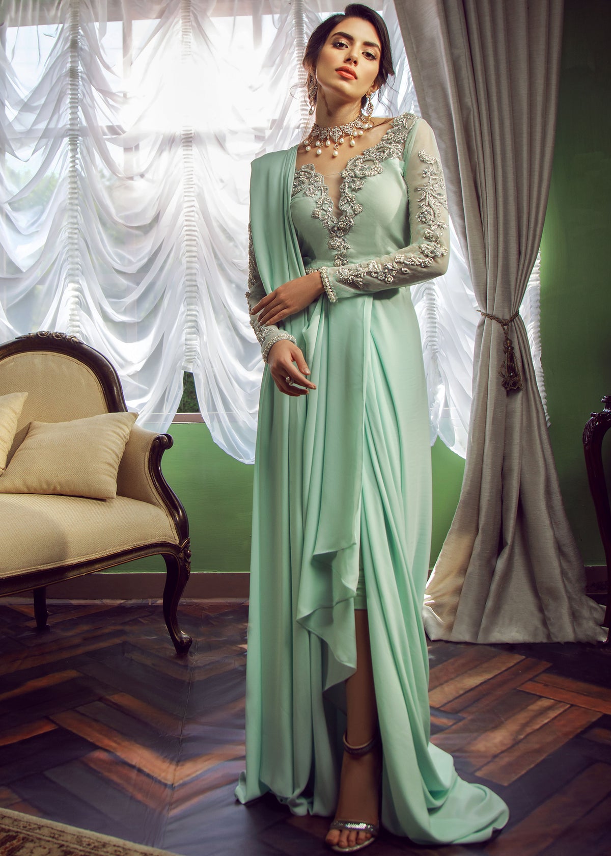 Mint Tulip by Sadaf Fawad Khan — detail view | SFK Formal
