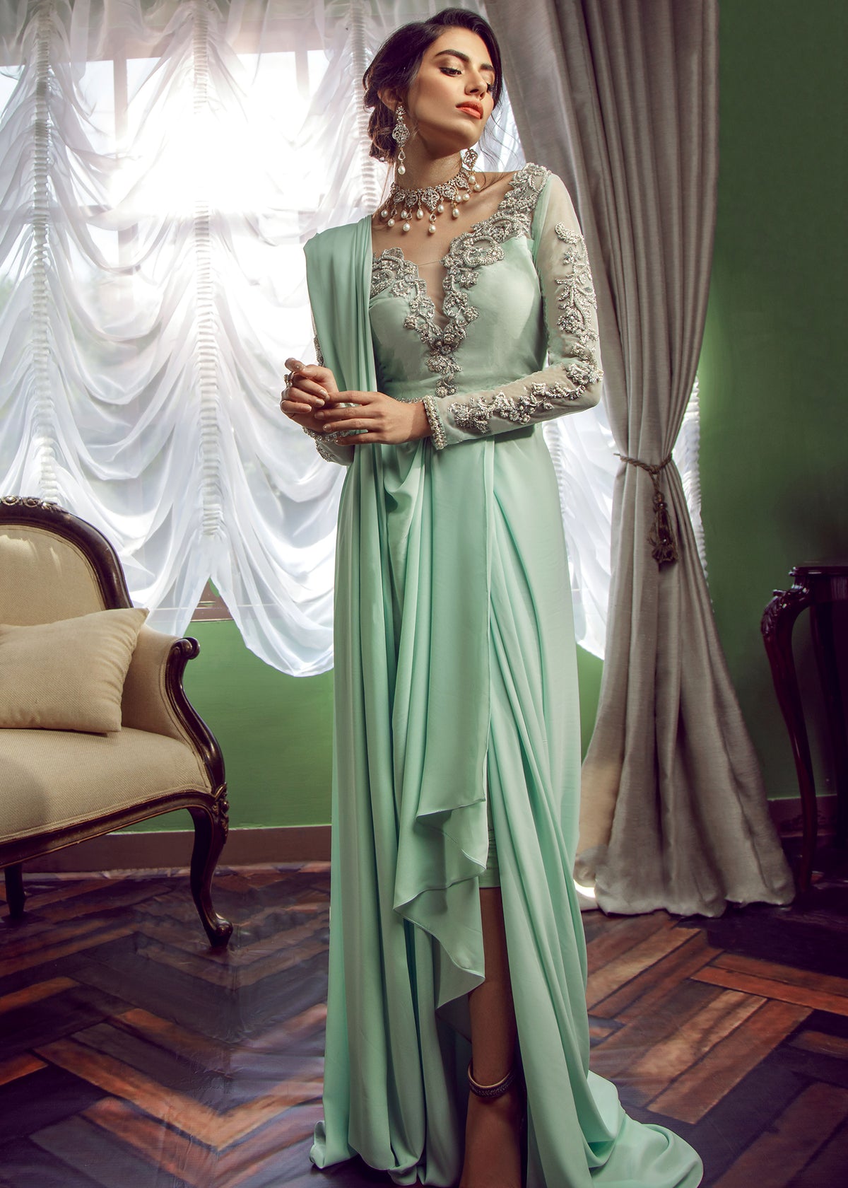 Mint Tulip by Sadaf Fawad Khan — side view | SFK Formal